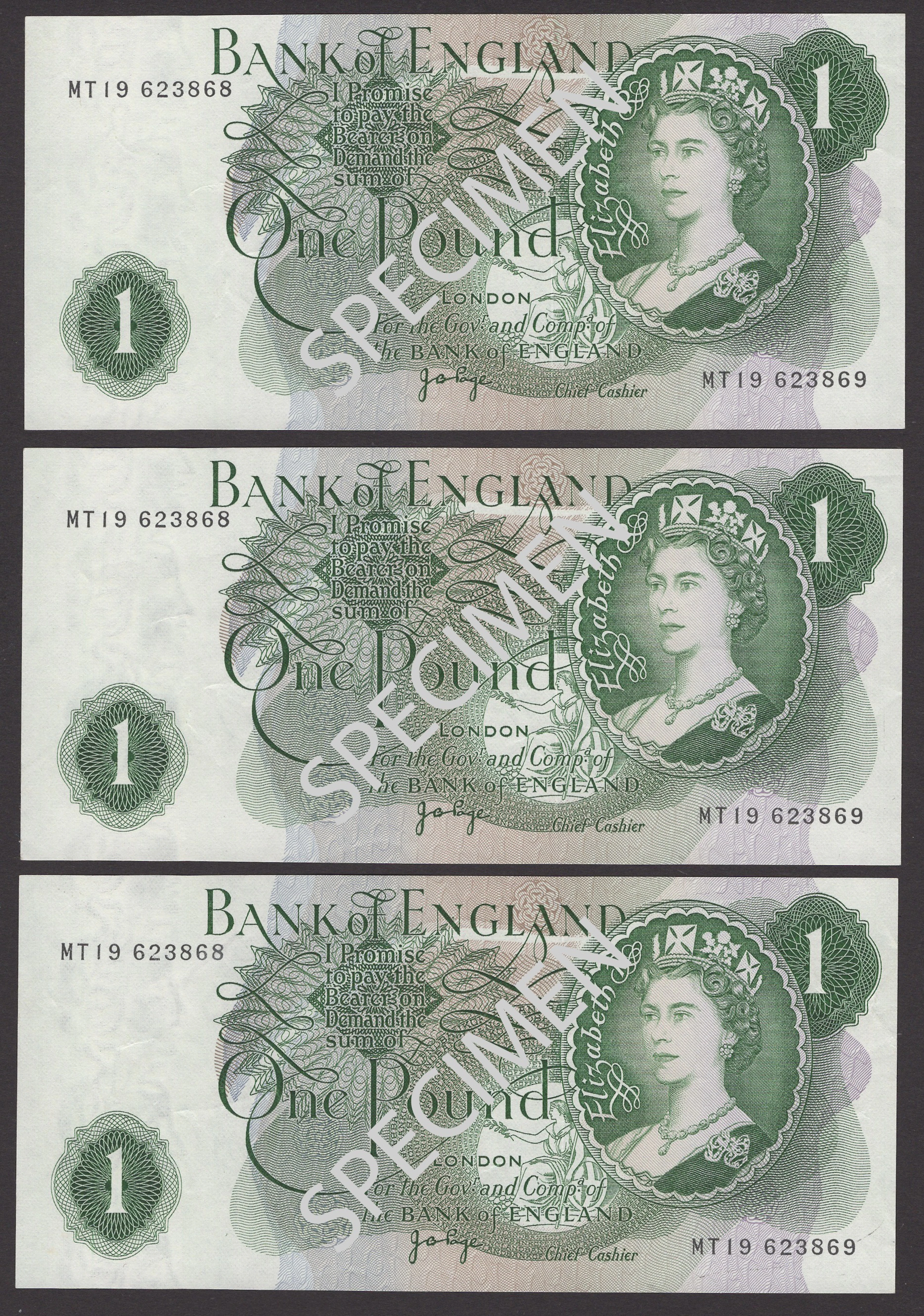 ERROR: Bank of England, John B. Page, replacement £1 (3), 1970, all
