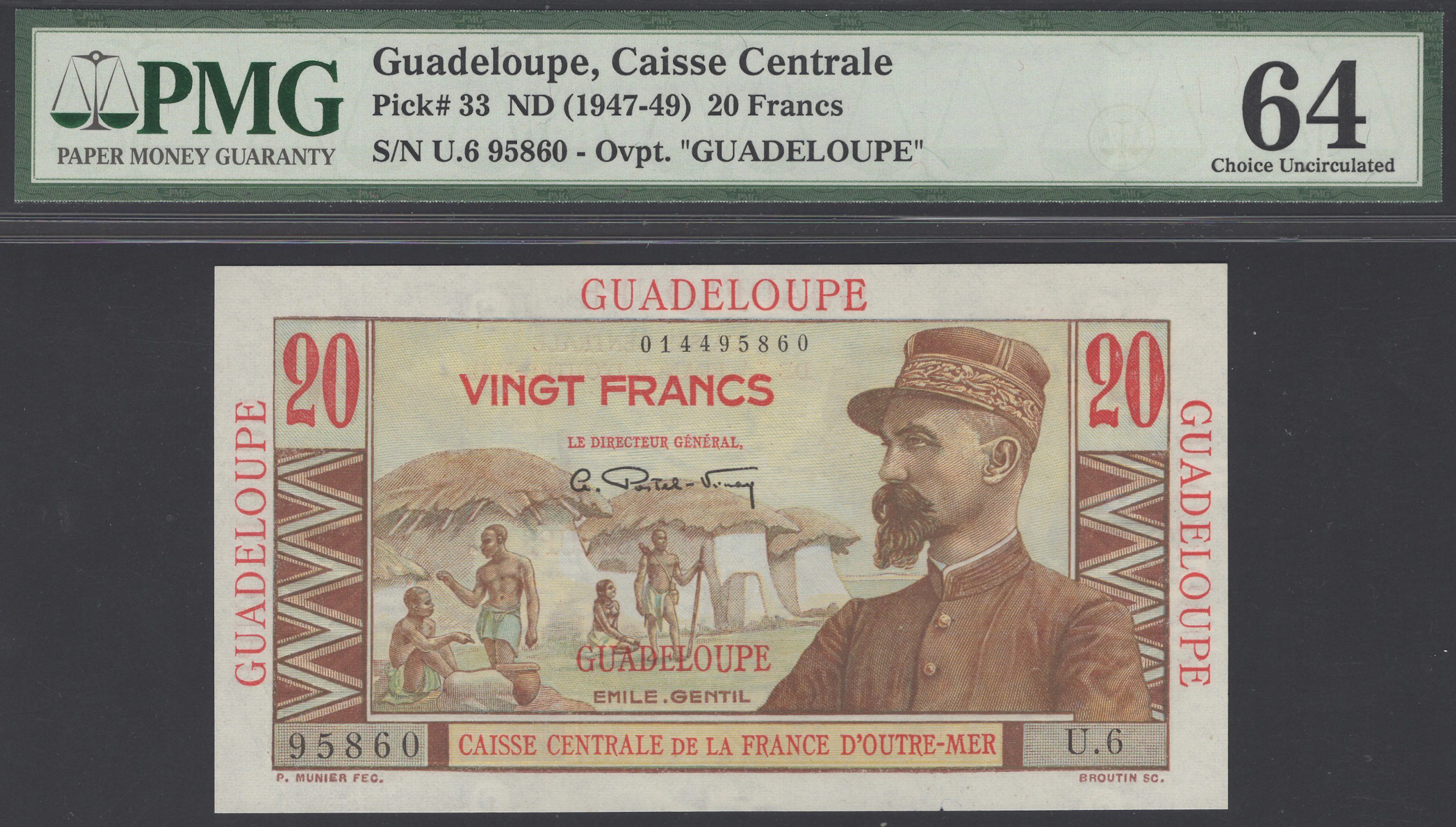Caisse Centrale de la France d’Outre Mer, Guadeloupe, 20 Francs, ND