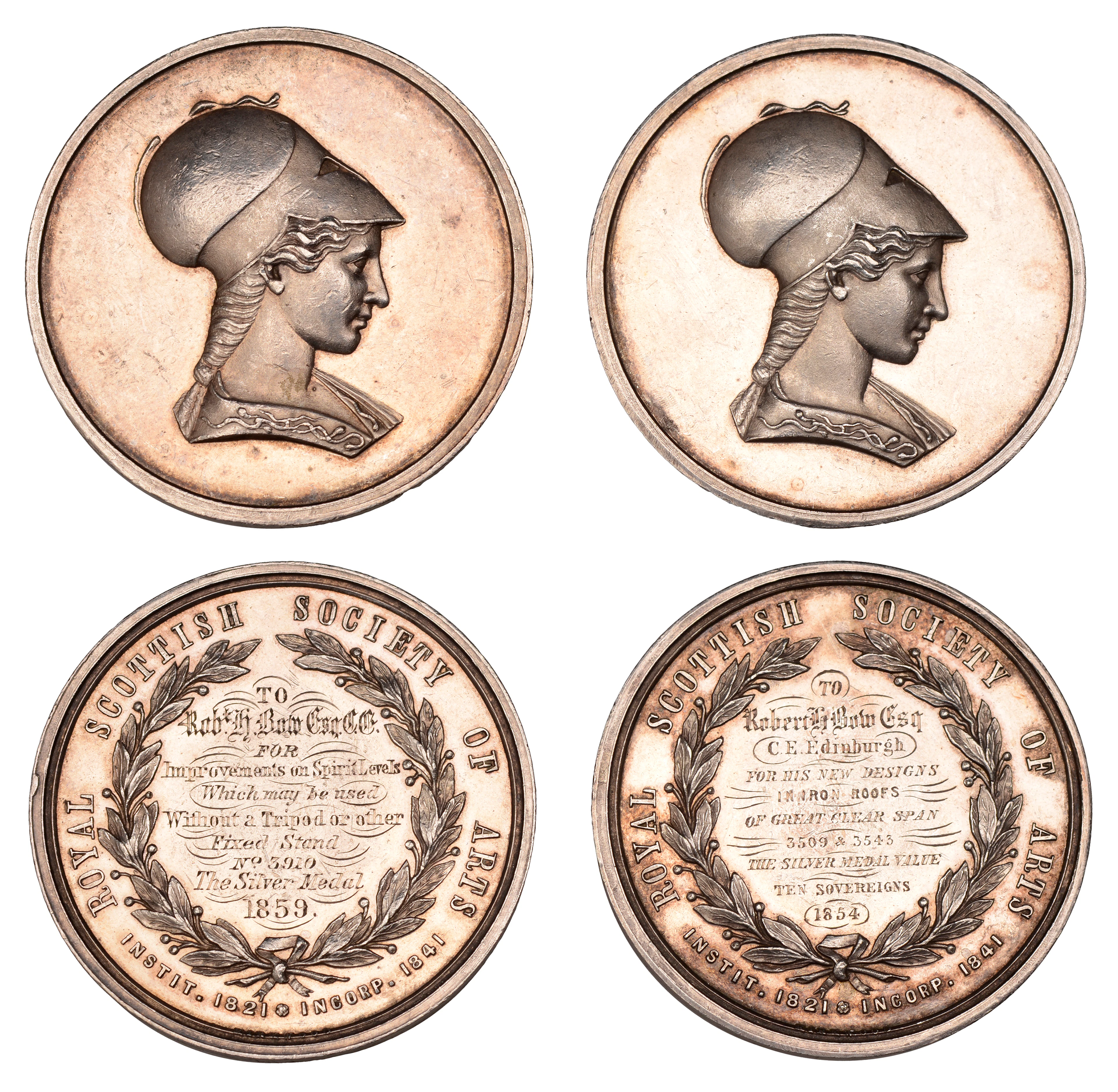 Royal Scottish Society of Arts, a pair of silver award medals by A.