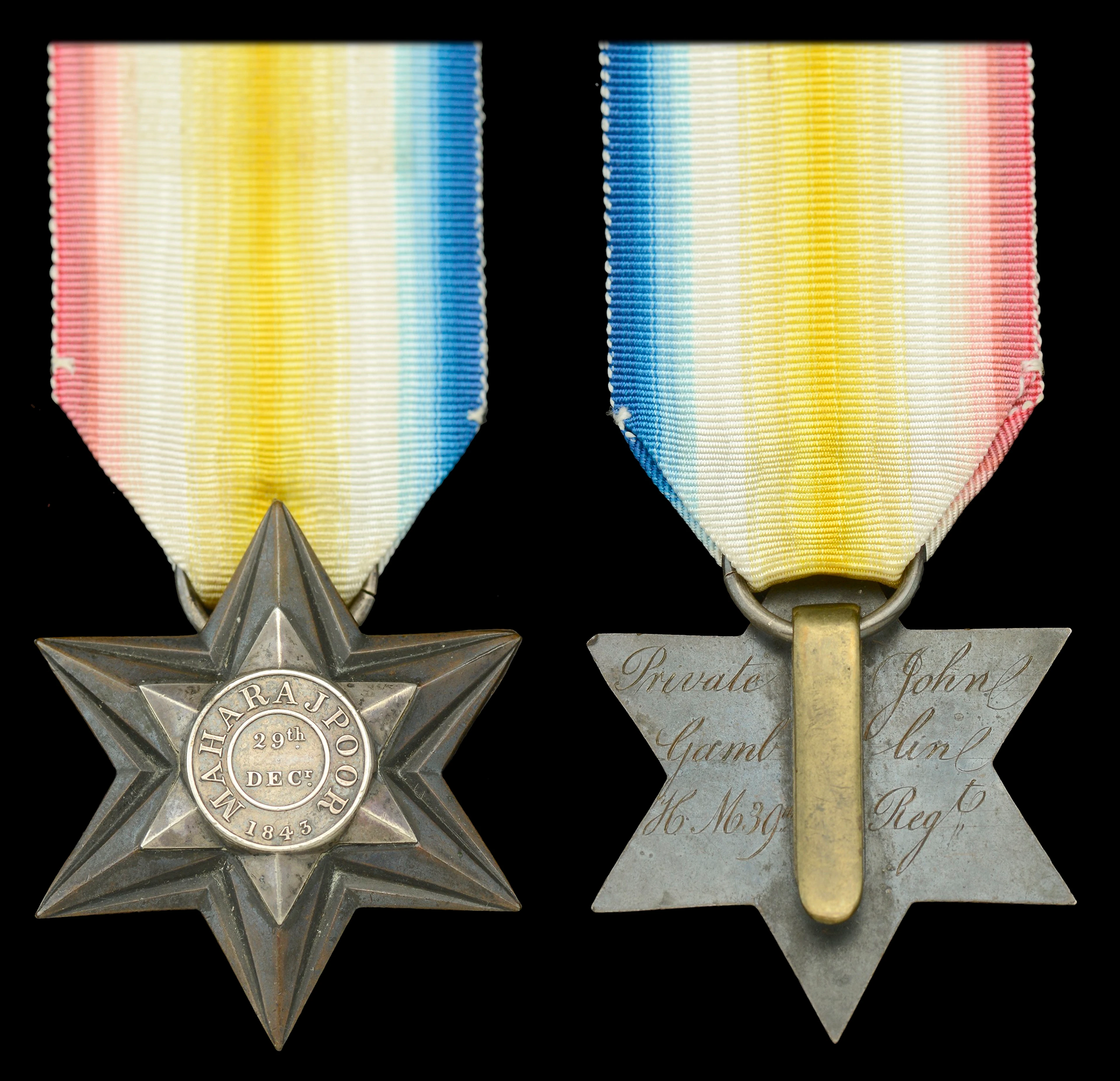 Maharajpoor Star 1843 (Private John Gamblin H.M. 39th. Regt.) fitted