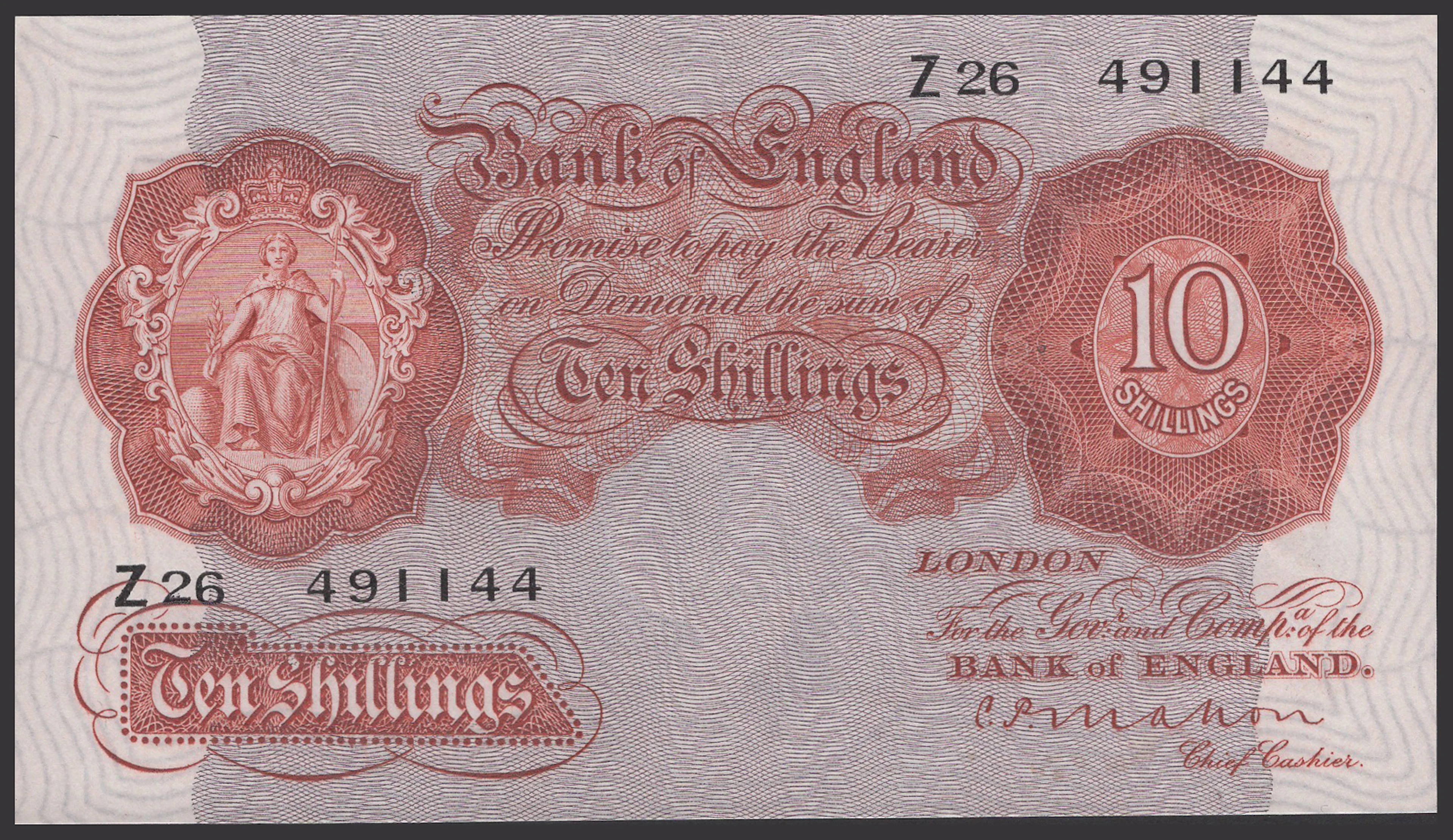 Bank of England, Cyril P. Mahon, 10 Shillings, 22 November 1928, serial