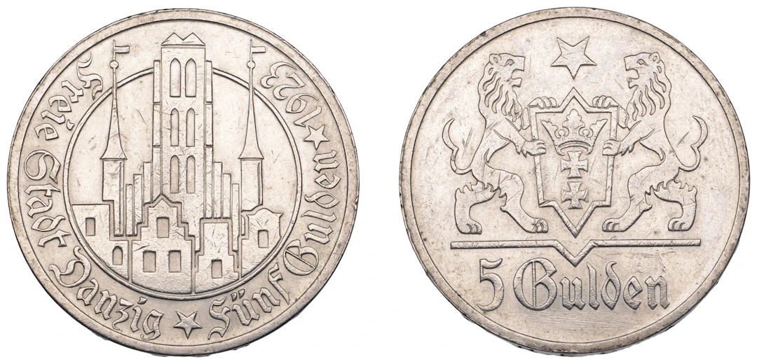 Danzig, Free City, 5 Gulden, 1923, Utrecht (J 9; KM 147). Harshly
