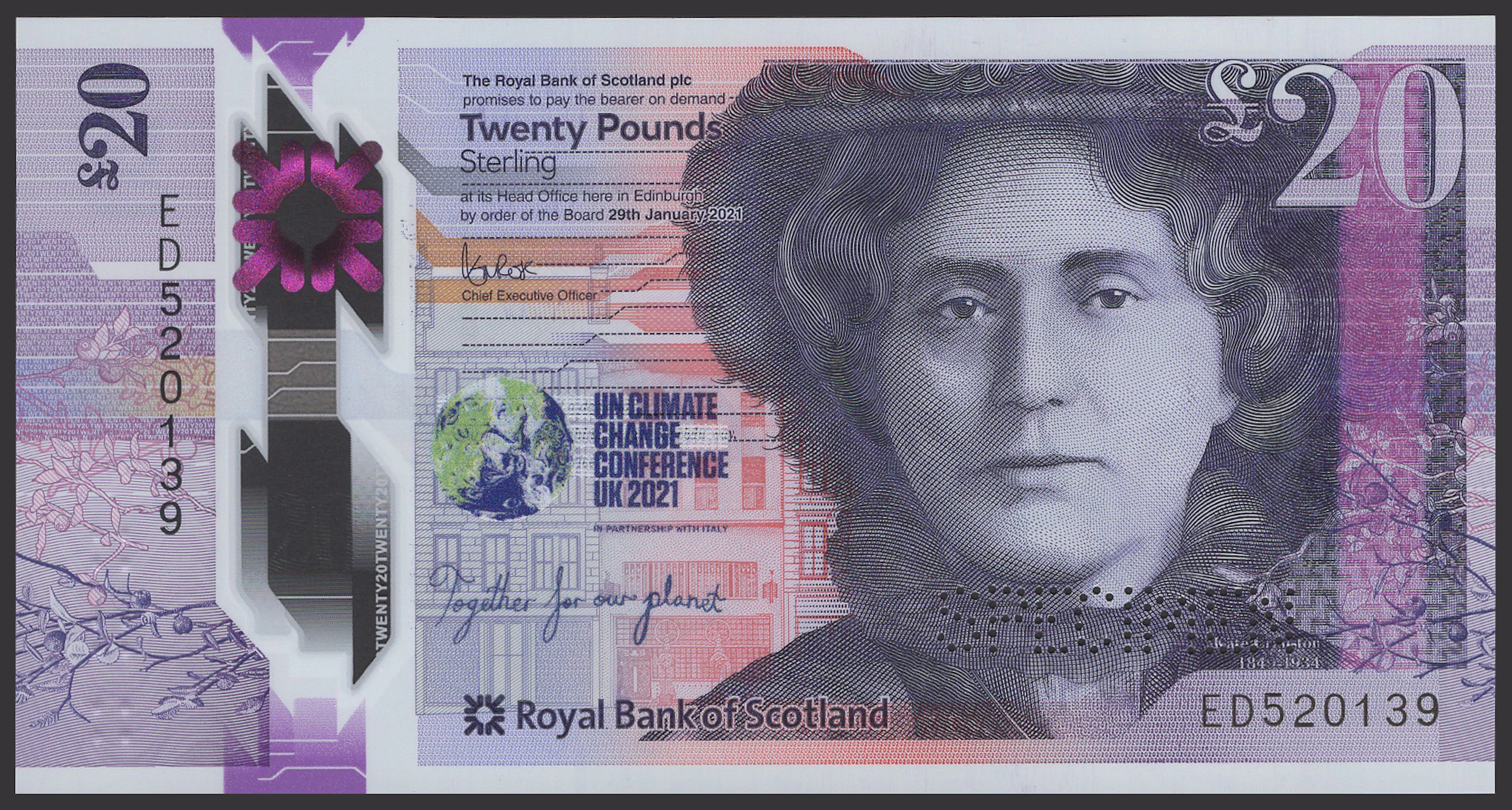 Royal Bank of Scotland PLC, commemorative £20, 29 January 2021, serial