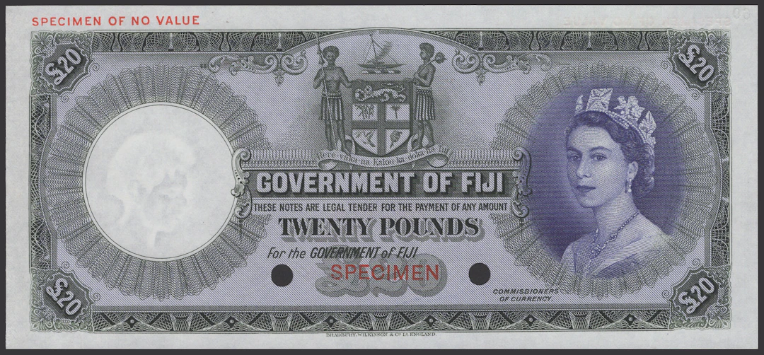 Government of Fiji, colour trial £20, ND (1953), no serial numbers