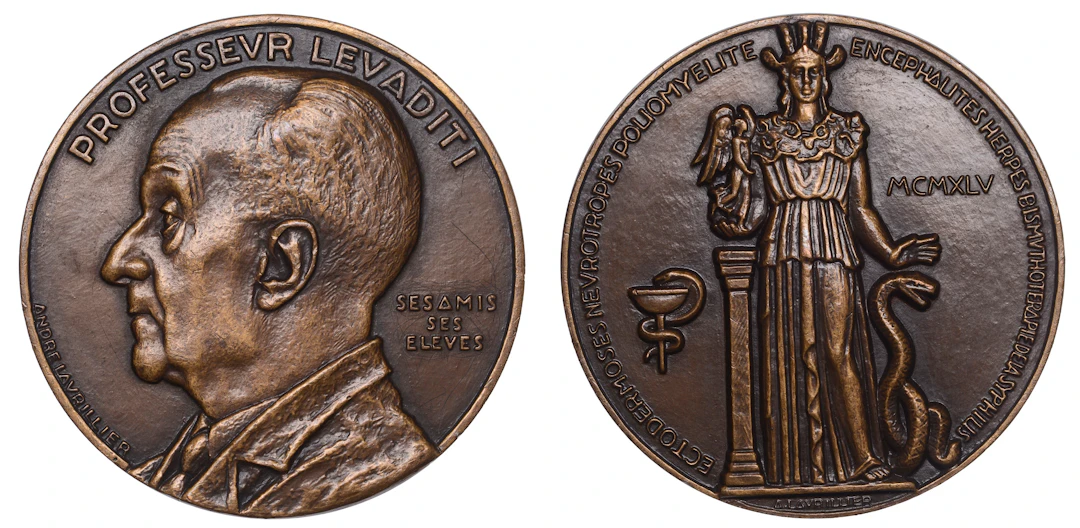 FRANCE, Constantin Levaditi, 1945, a bronze medal by G.-A. Lavrillier