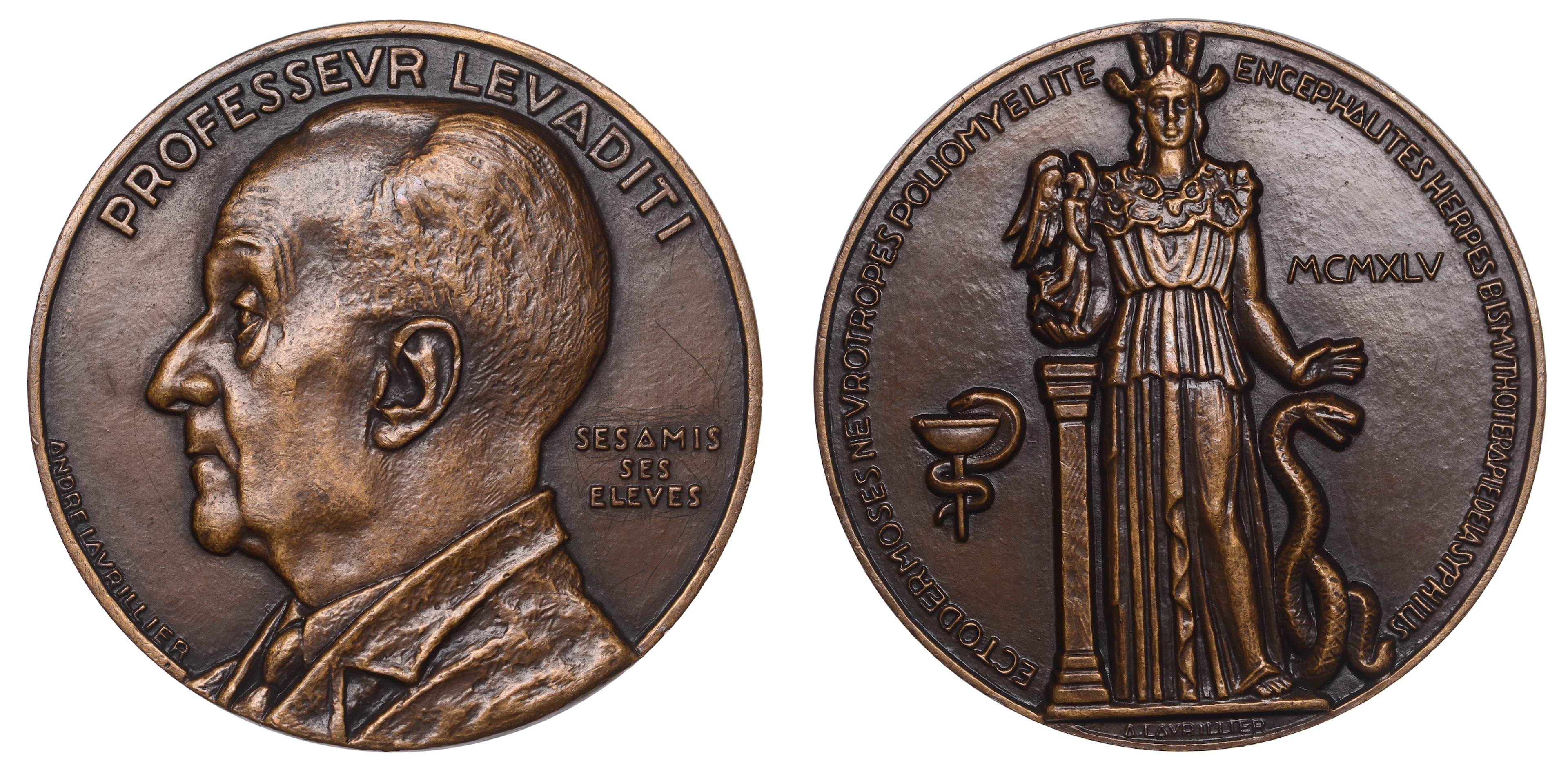 FRANCE, Constantin Levaditi, 1945, a bronze medal by G.-A. Lavrillier