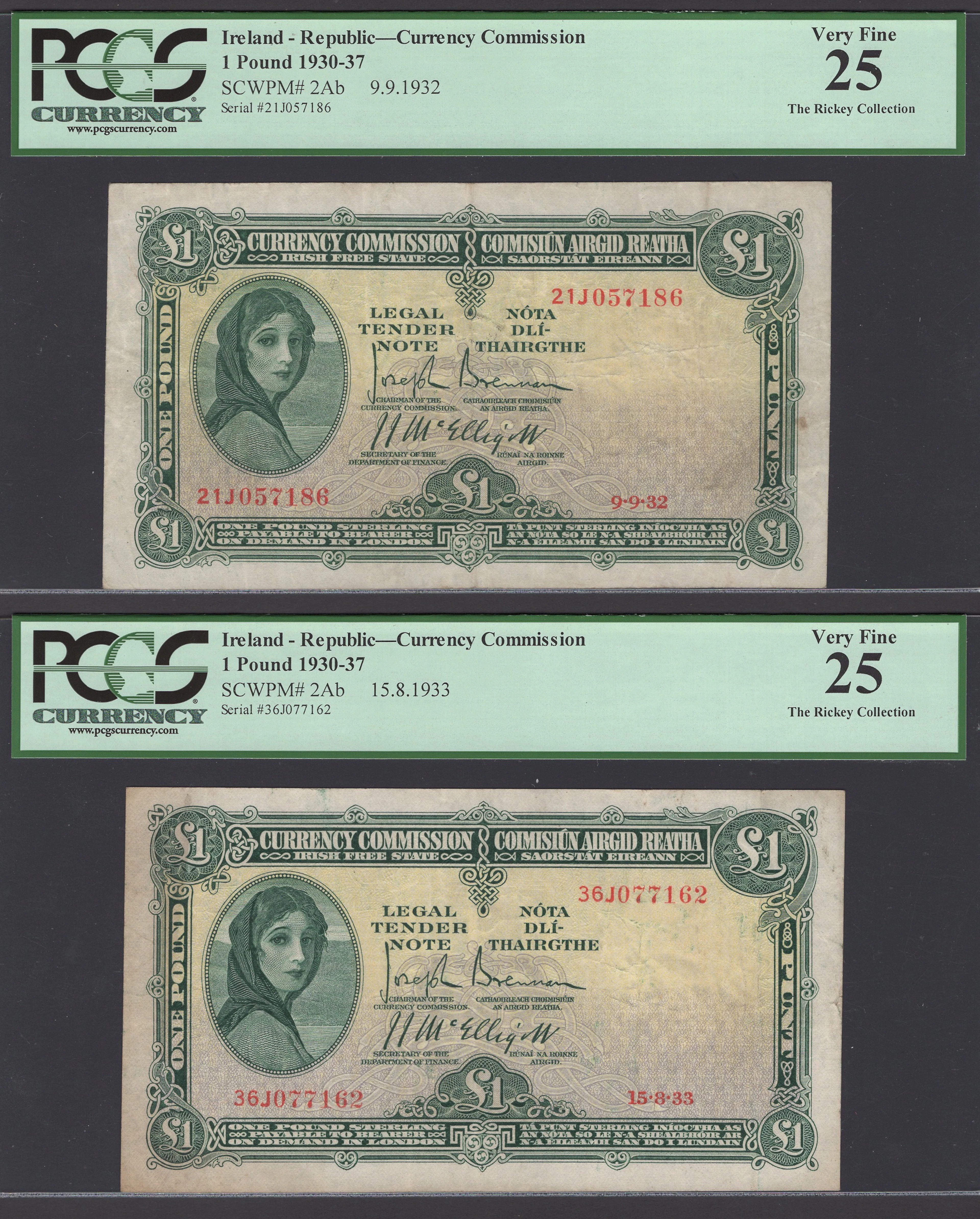 Currency Commission, Irish Free State, £1 (2), 9 September 1932, serial