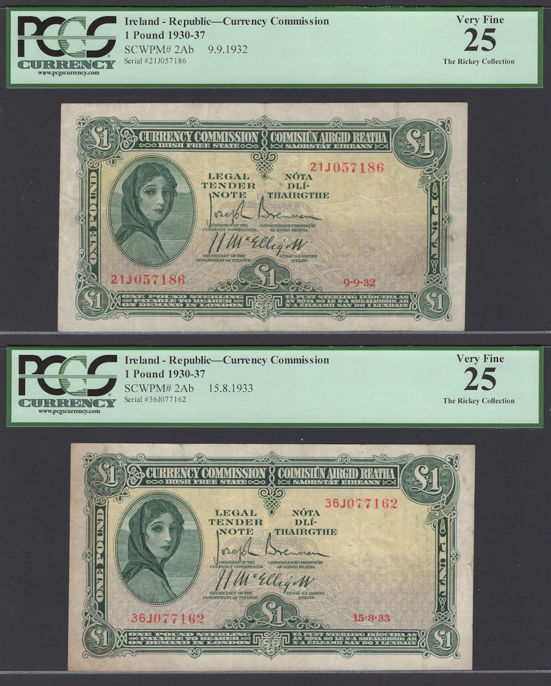Currency Commission, Irish Free State, £1 (2), 9 September 1932, serial