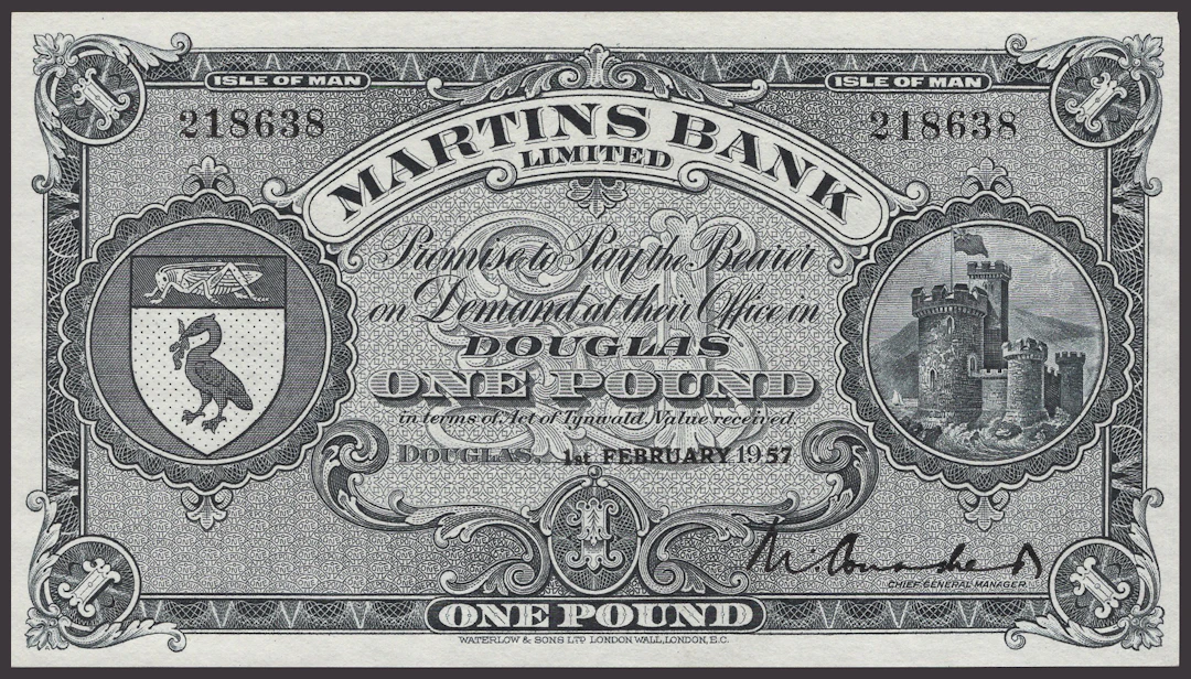 Martins Bank Limited, £1, 1 February 1957, serial number 218638, Conacher
