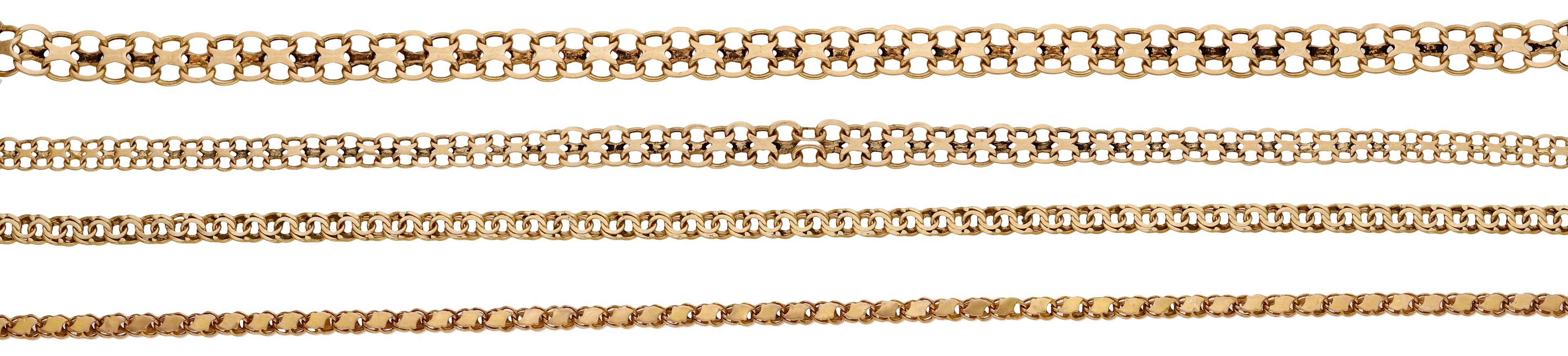 Four chains, of fancy-link design, three with Swedish assay marks