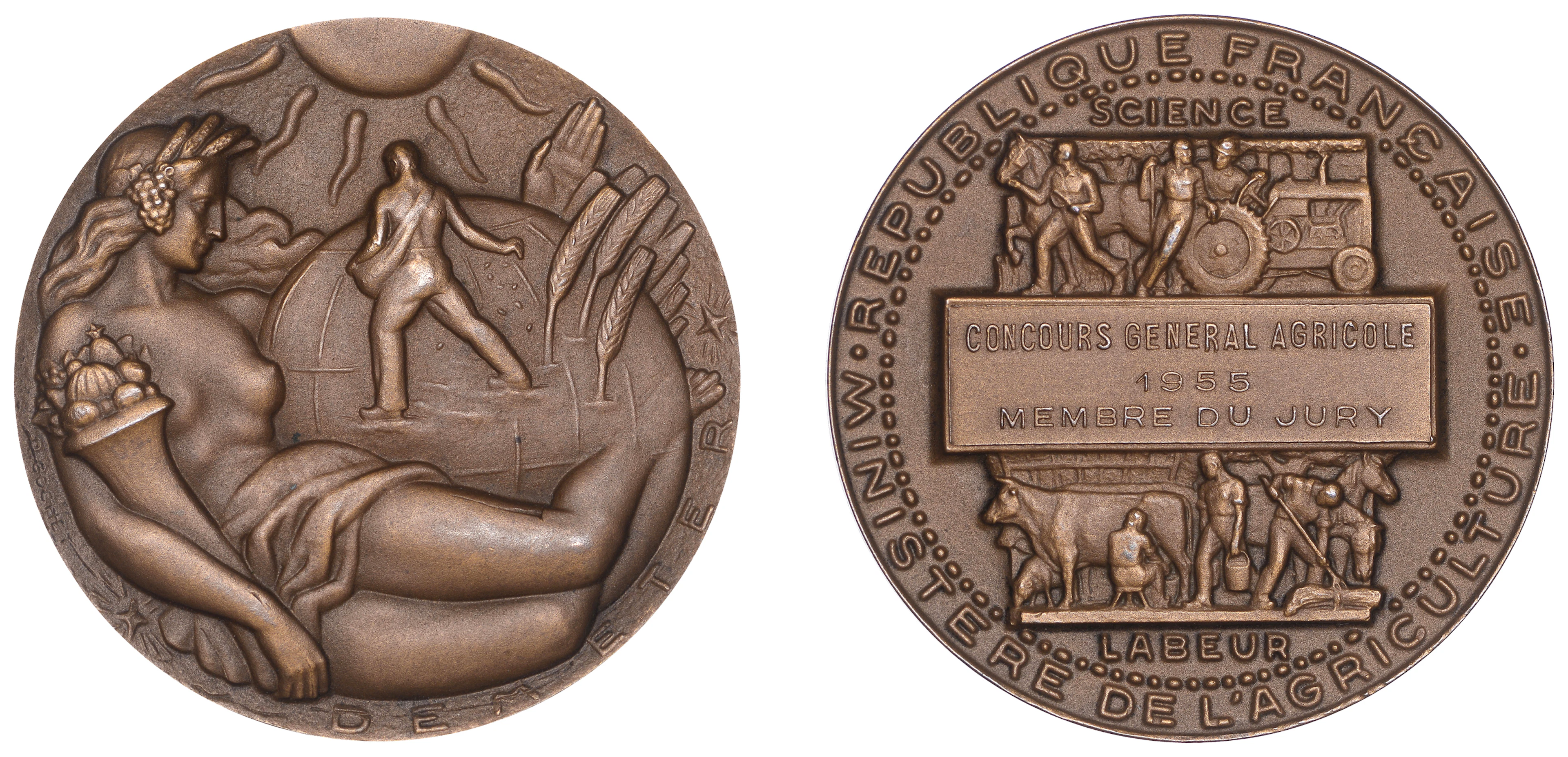 FRANCE, Déméter, c. 1950, a bronze award medal by R. Cochet for the