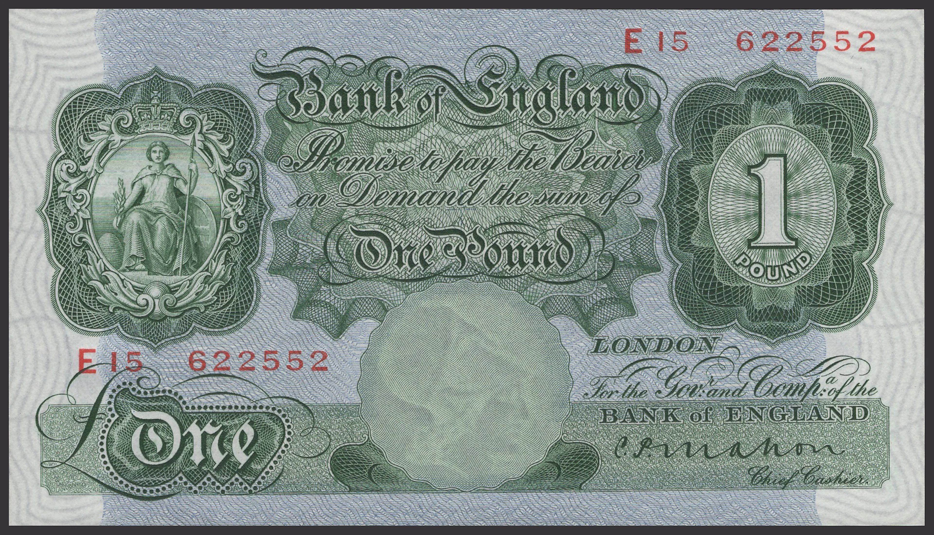 Bank of England, Cyril P. Mahon, £1, 22 November 1928, serial number