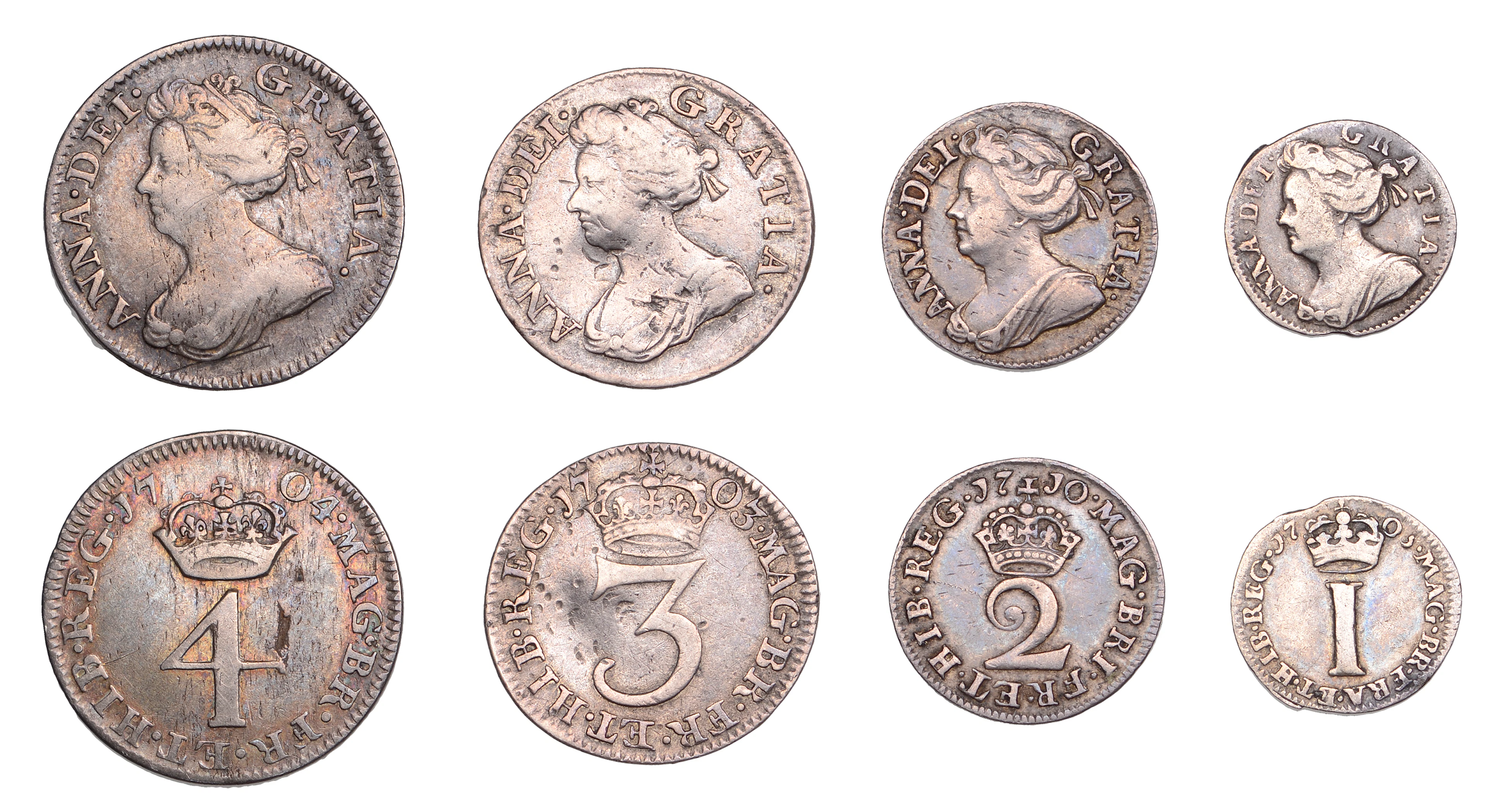 Anne (1702-1714), Maundy ‘Set’, mixed dates, Fourpence, 1704, Threepence