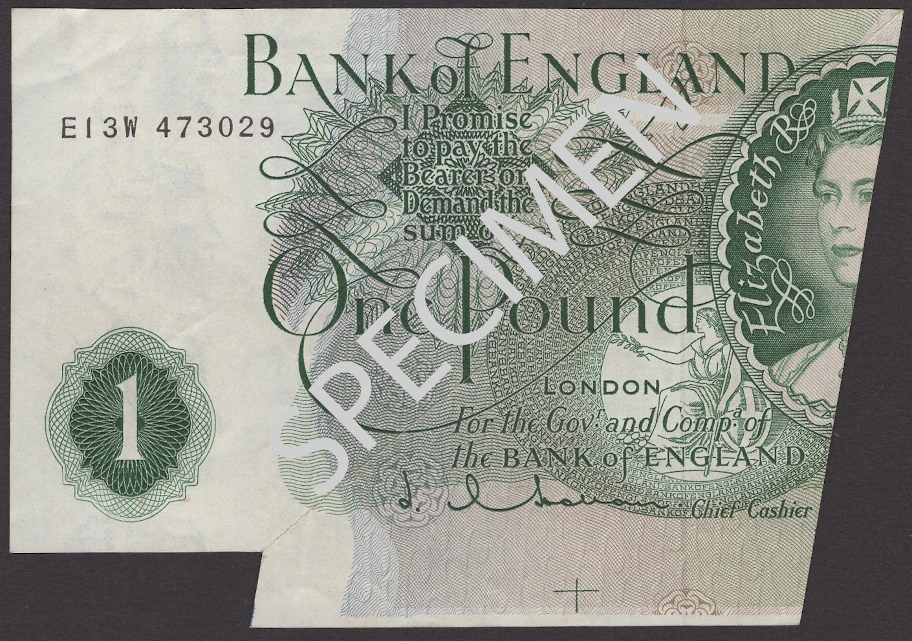 ERROR: Bank of England, Jasper Q. Hollom, £1, 27 February 1963, serial