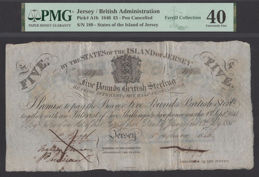 States of the Island of Jersey, ink-cancelled £5 (2), 1 September