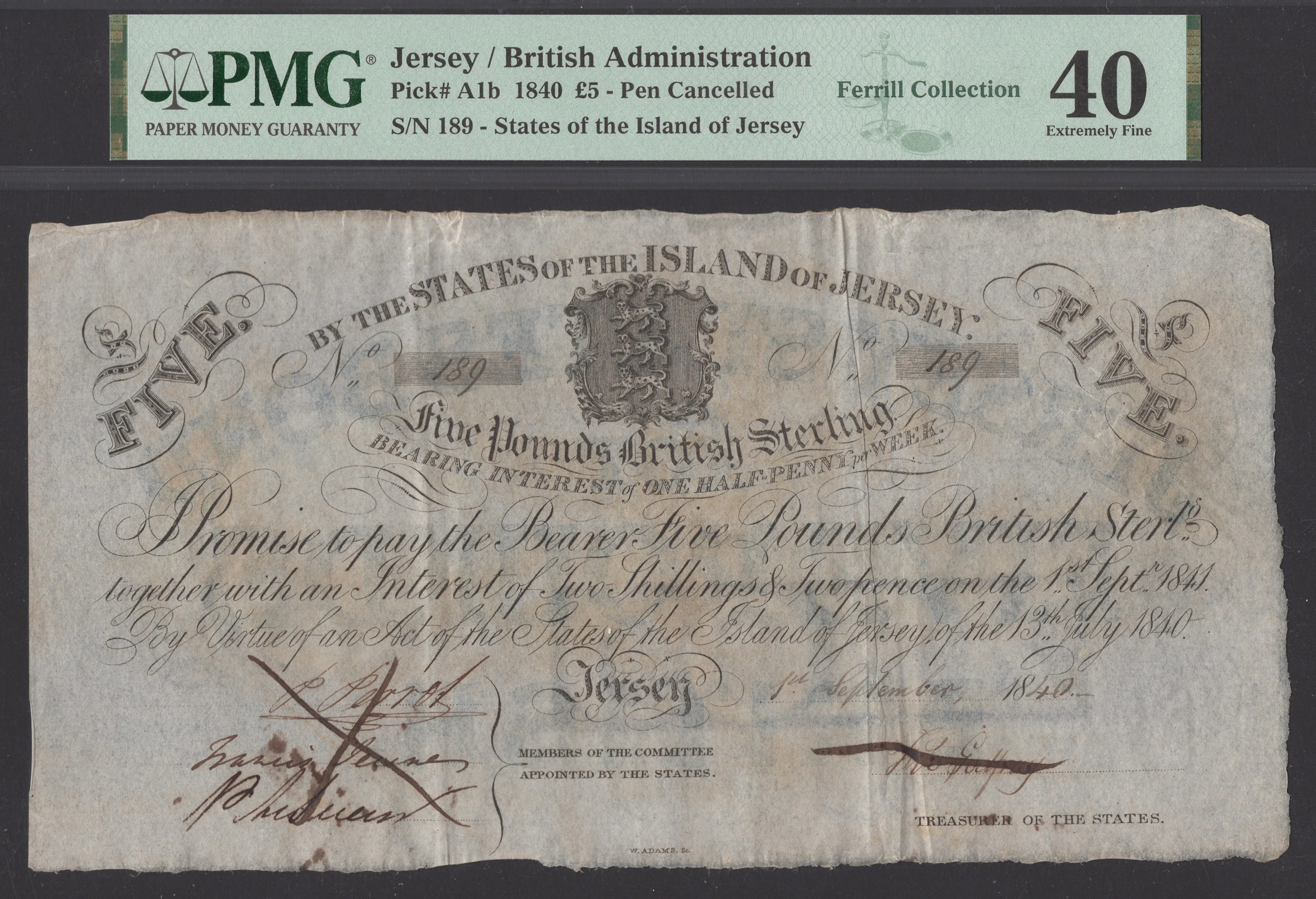 States of the Island of Jersey, ink-cancelled £5 (2), 1 September
