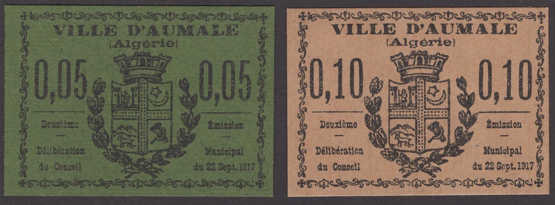 Ville d’Aumale, 5 and 10 Centimes, 22 September 1917, black print