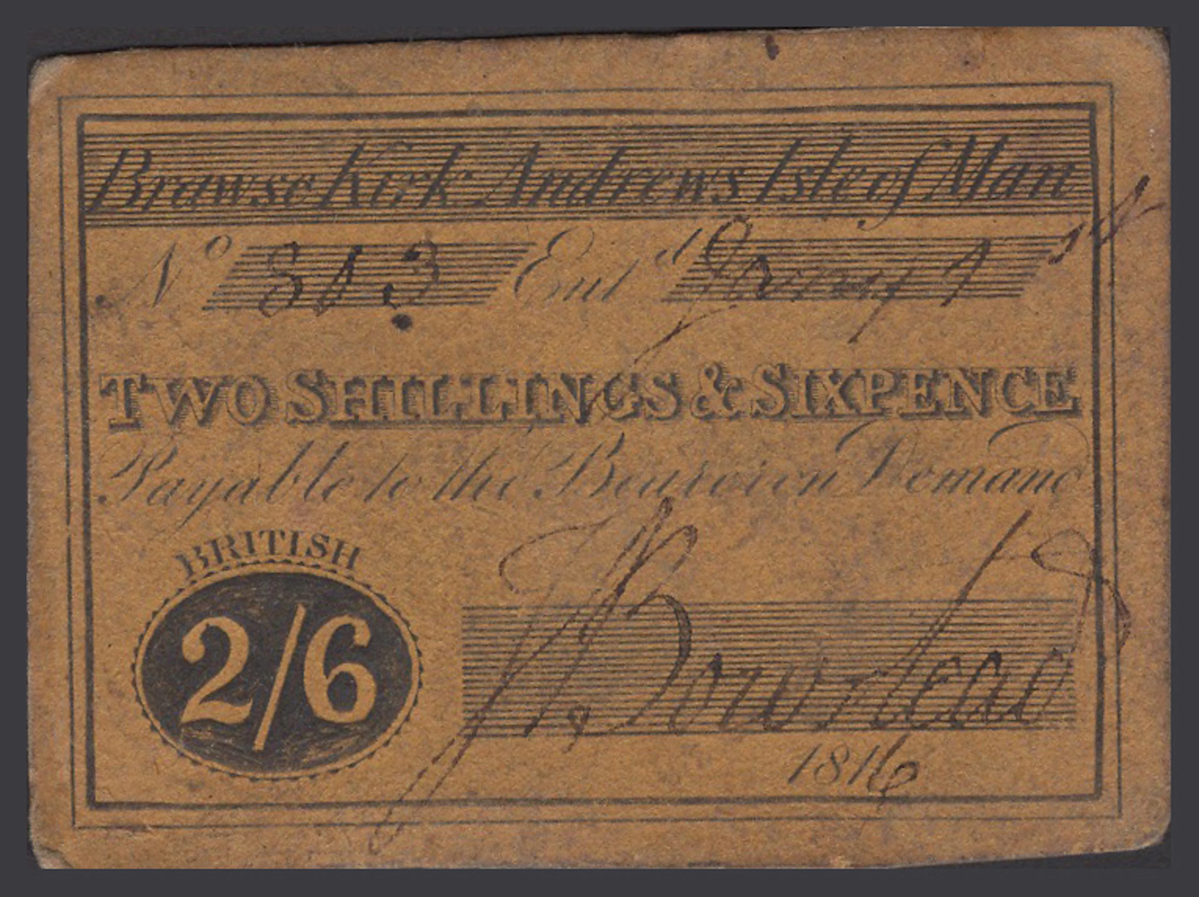 Brawse Kirk Andrews, 2 Shillings and Sixpence British, 1 January 1816