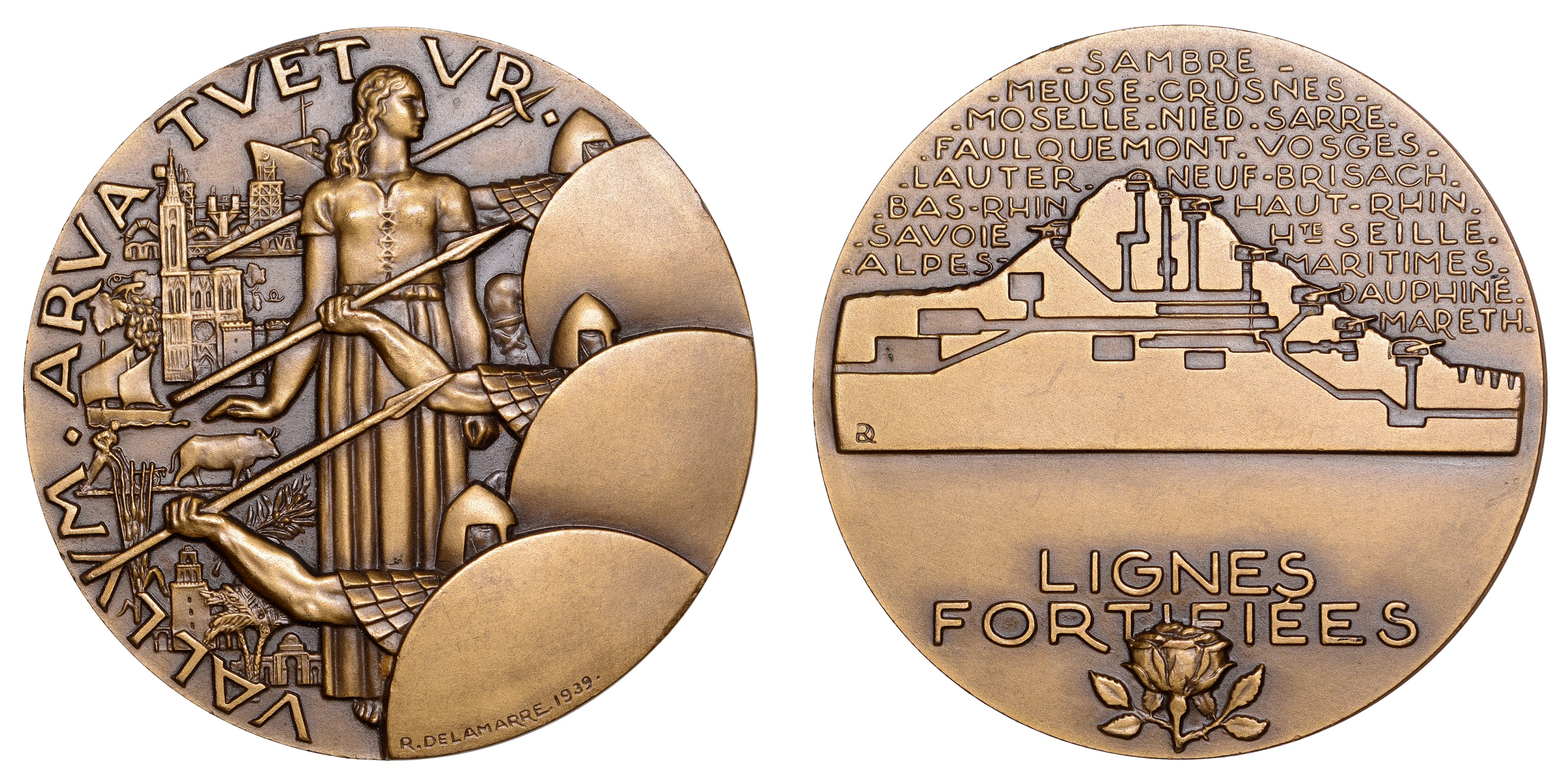 FRANCE, Lignes Fortifiées, 1939 [struck 1940], an Art Déco bronze
