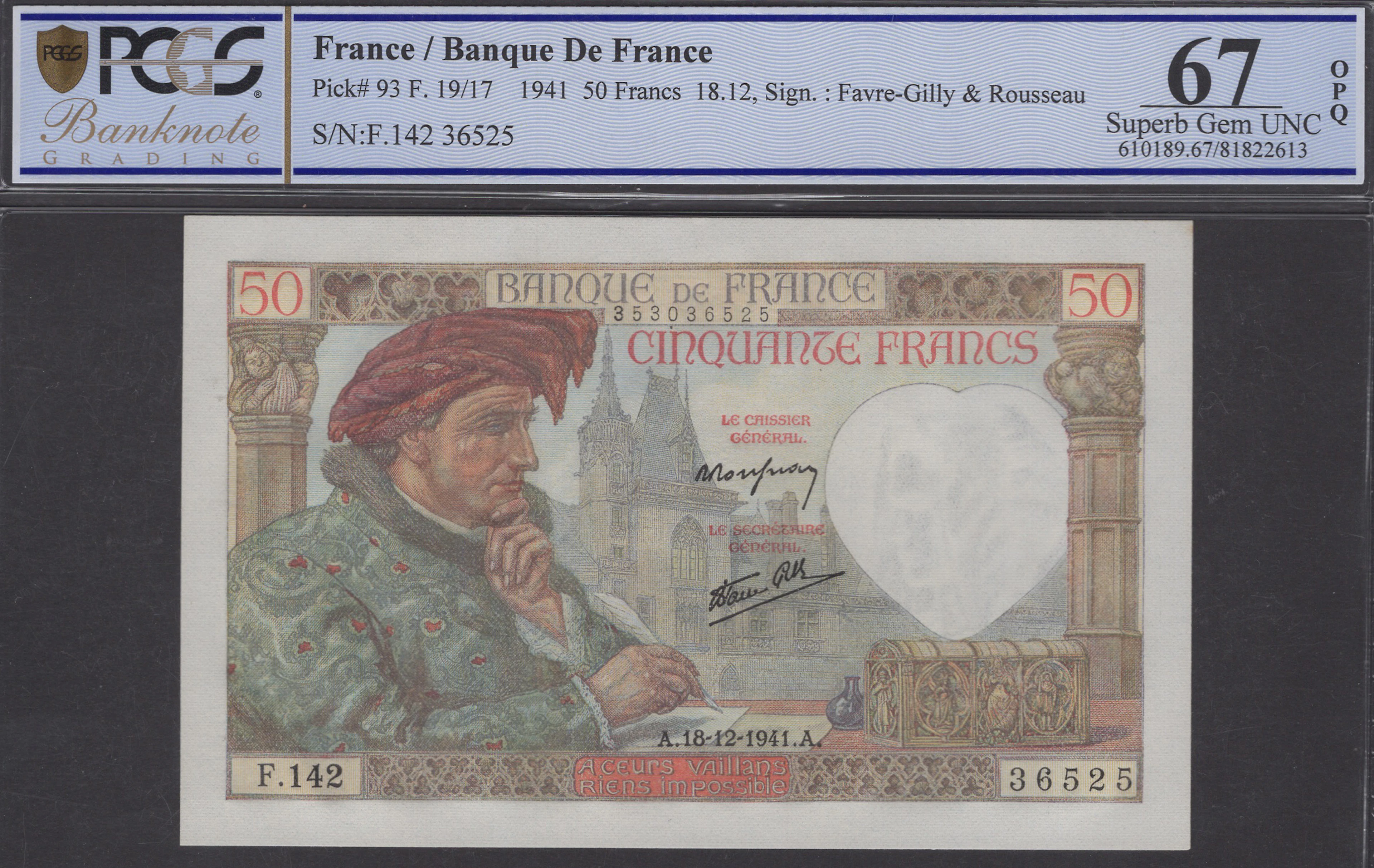 Banque de France, 50 Francs, 18 December 1941, serial number F.142