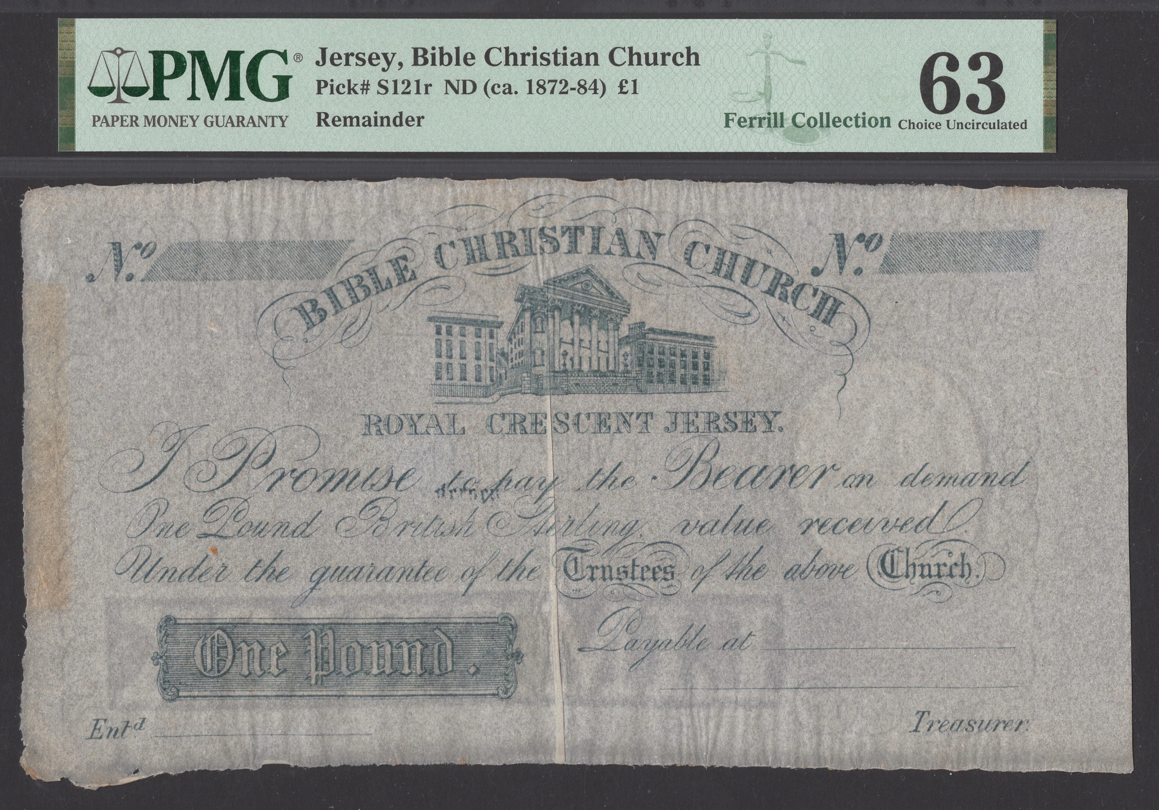 Bible Christian Church, Royal Crescent, Jersey, remainder £1 (2)