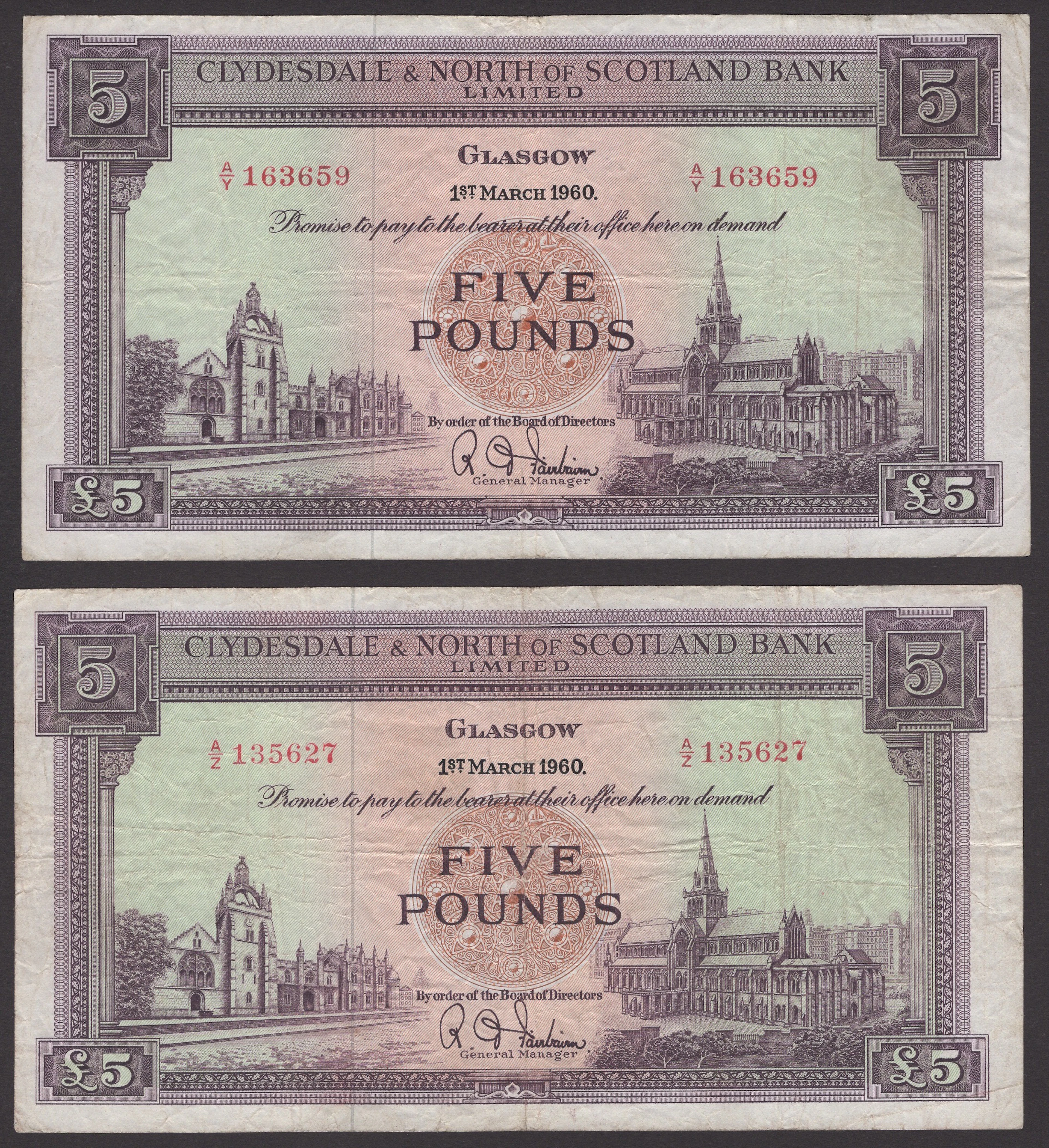 Clydesdale & North of Scotland Bank Limited, £5 (4), 1 March 1960