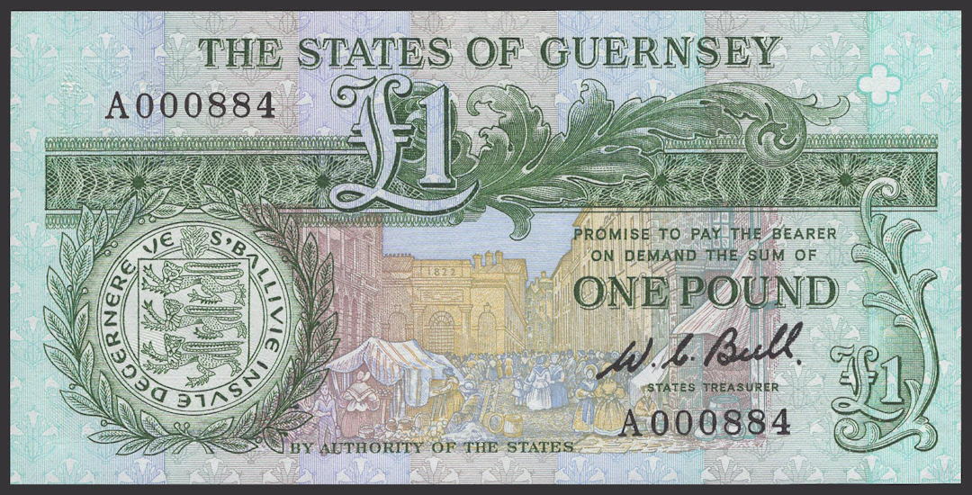States of Guernsey, £1 (8), ND (1980-89), serial numbers A000884