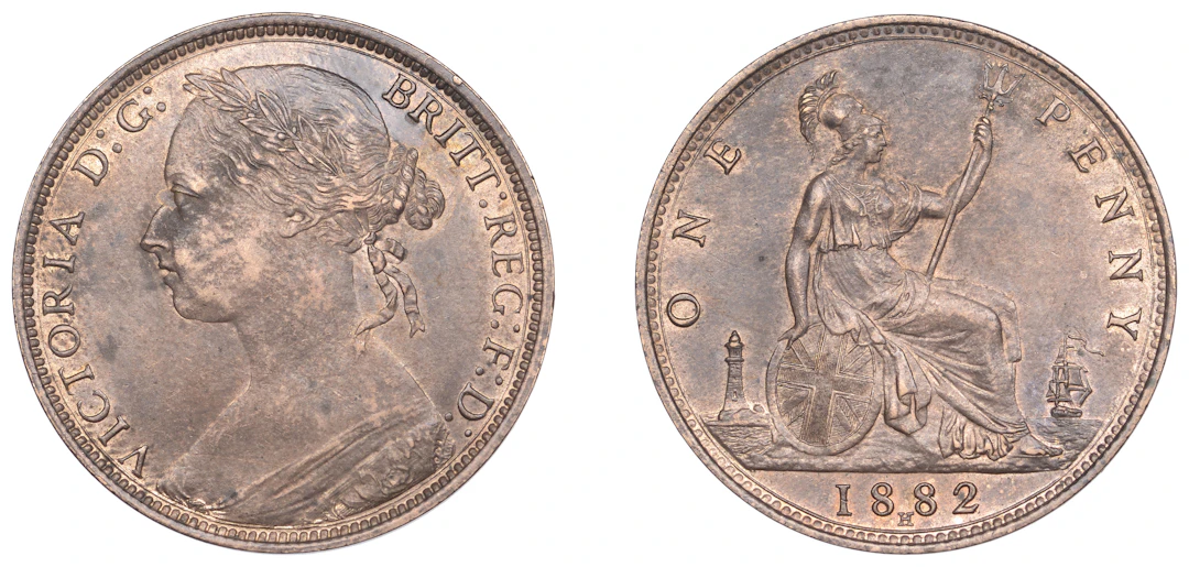 Victoria (1837-1901), Penny, 1882h, dies 11+M, r and i of britt not