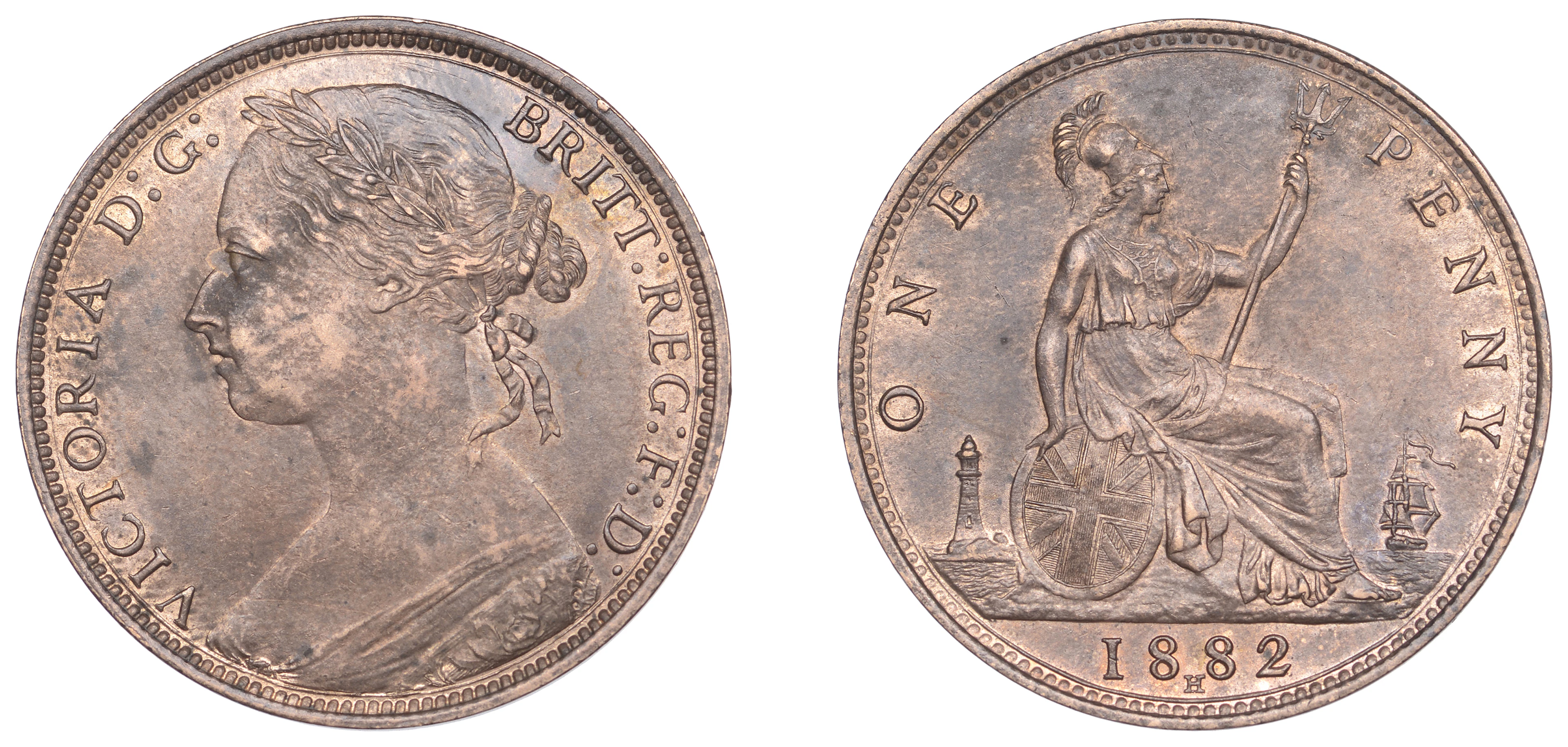 Victoria (1837-1901), Penny, 1882h, dies 11+M, r and i of britt not
