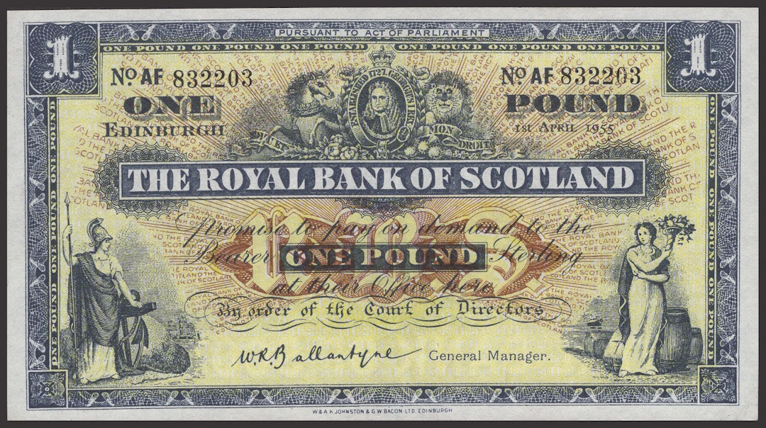 Royal Bank of Scotland, £1 (13), 1 April 1955, 1 August 1955, 1 November