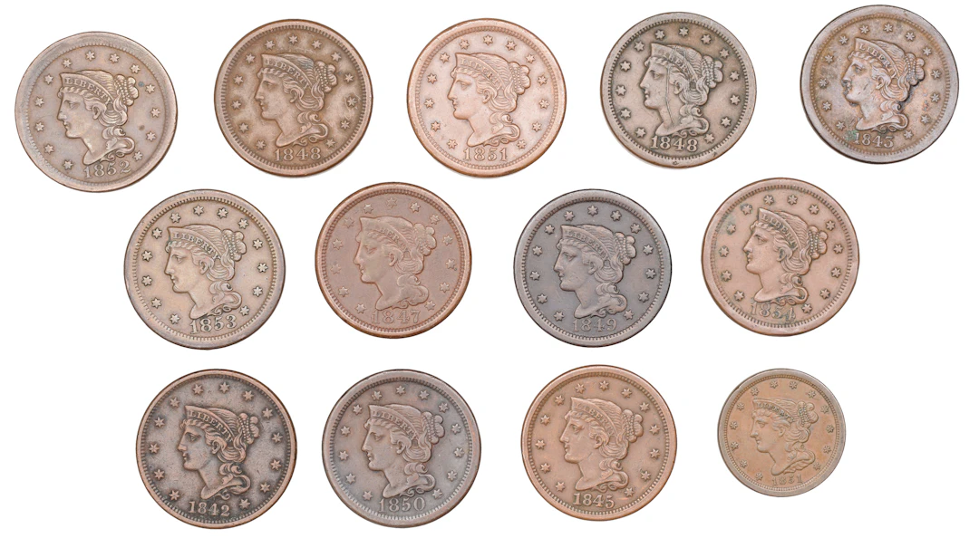 United States of America, ‘Liberty Head’ Cents (12), 1842, 1843, 1845