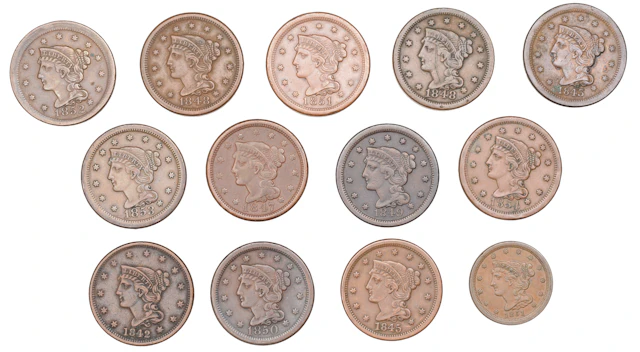 United States of America, ‘Liberty Head’ Cents (12), 1842, 1843, 1845