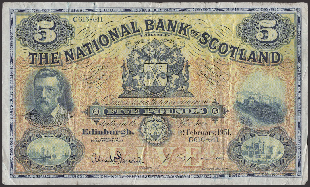 National Bank of Scotland Limited, £1 (6), 1 August 1935, prefix A/H