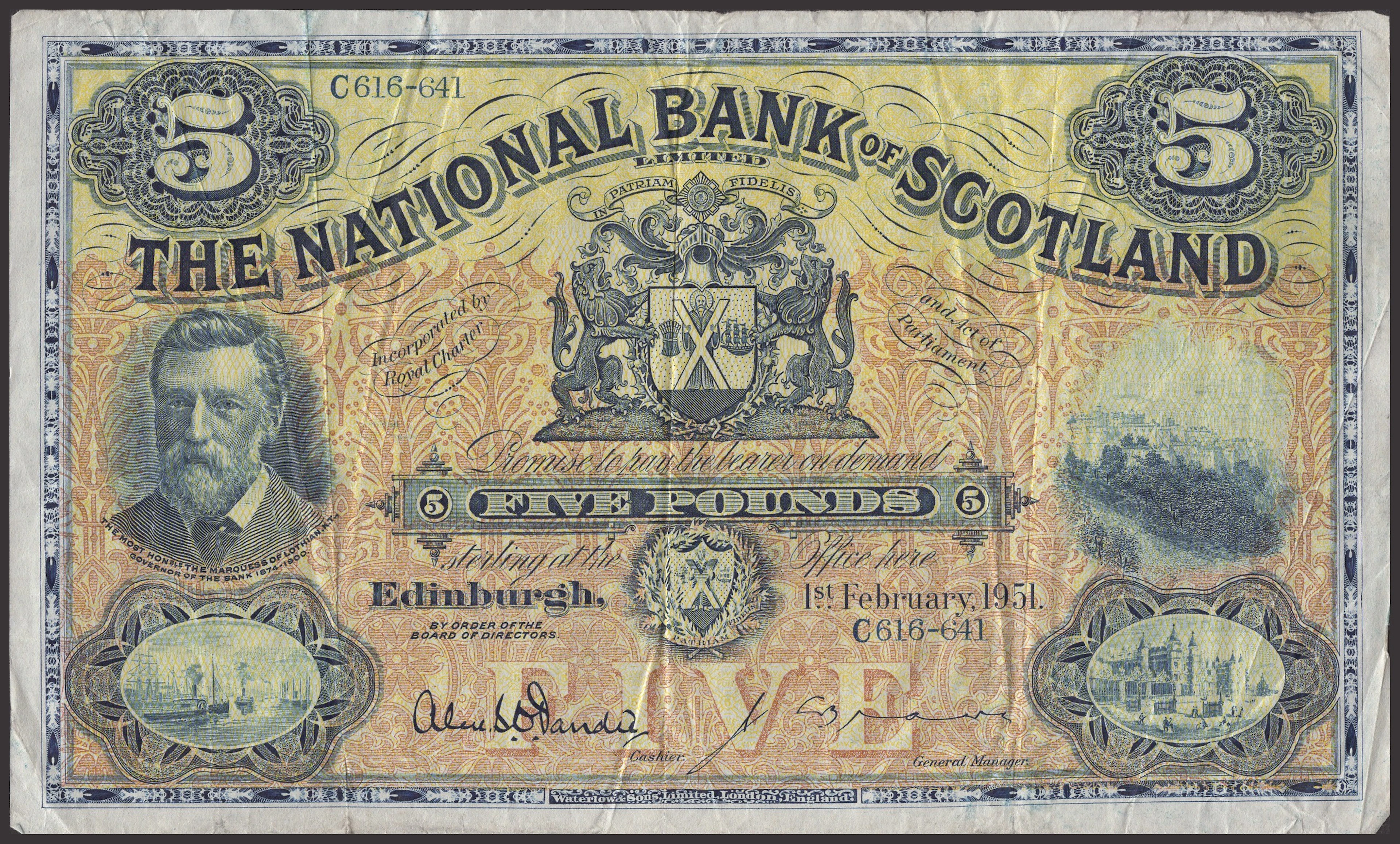 National Bank of Scotland Limited, £1 (6), 1 August 1935, prefix A/H