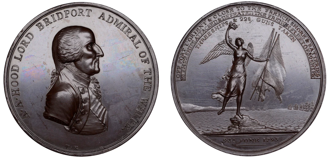Action off Isle de Groix, 1795, a copper medal by J.G. Hancock, bust