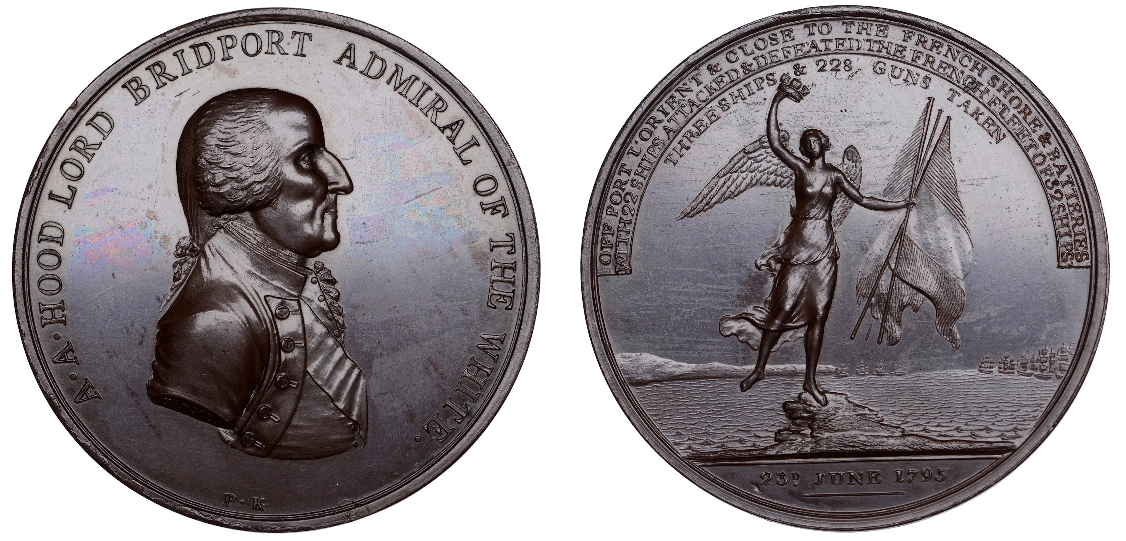 Action off Isle de Groix, 1795, a copper medal by J.G. Hancock, bust