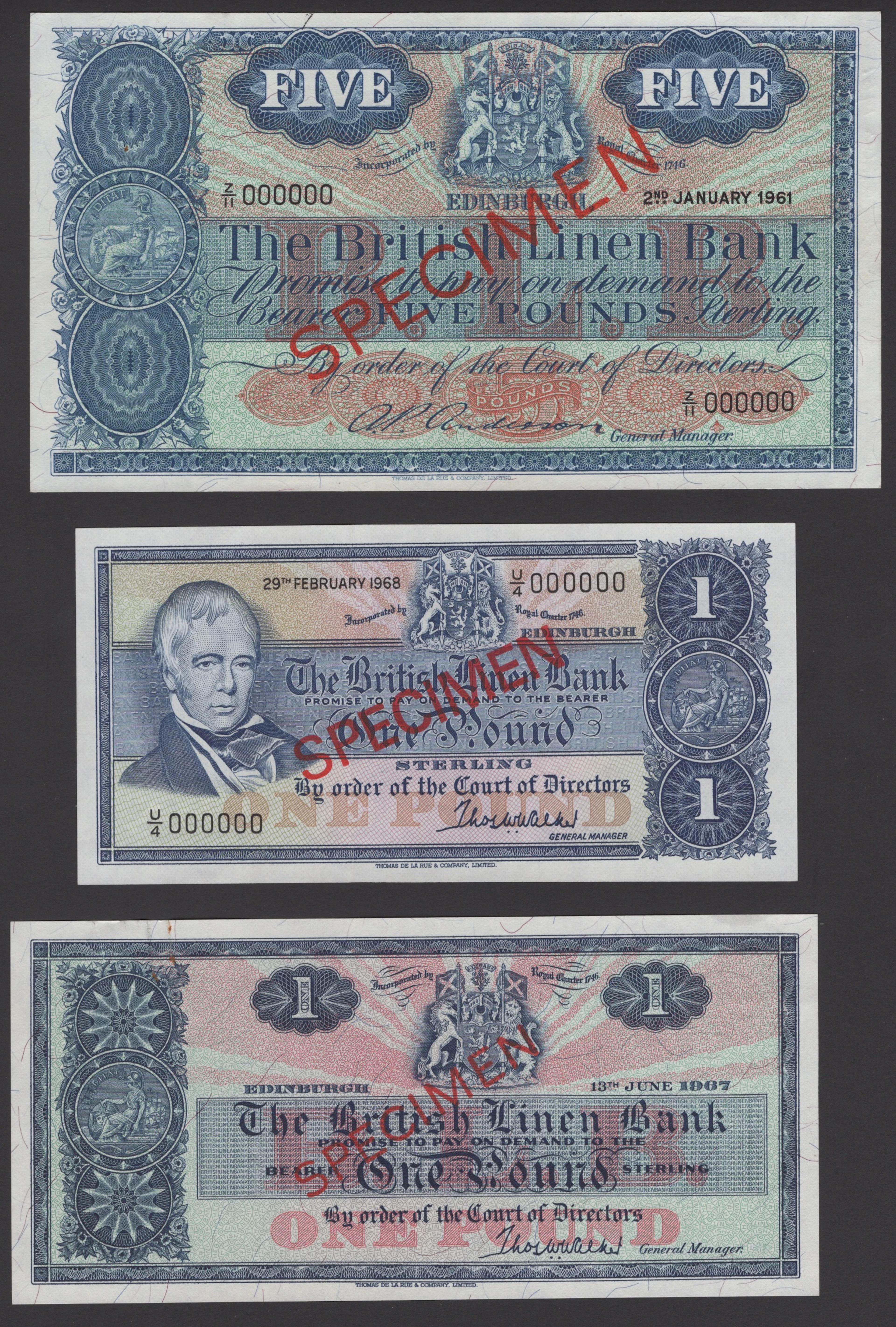 British Linen Bank, specimen £5, 2 January 1961, serial number Z/11