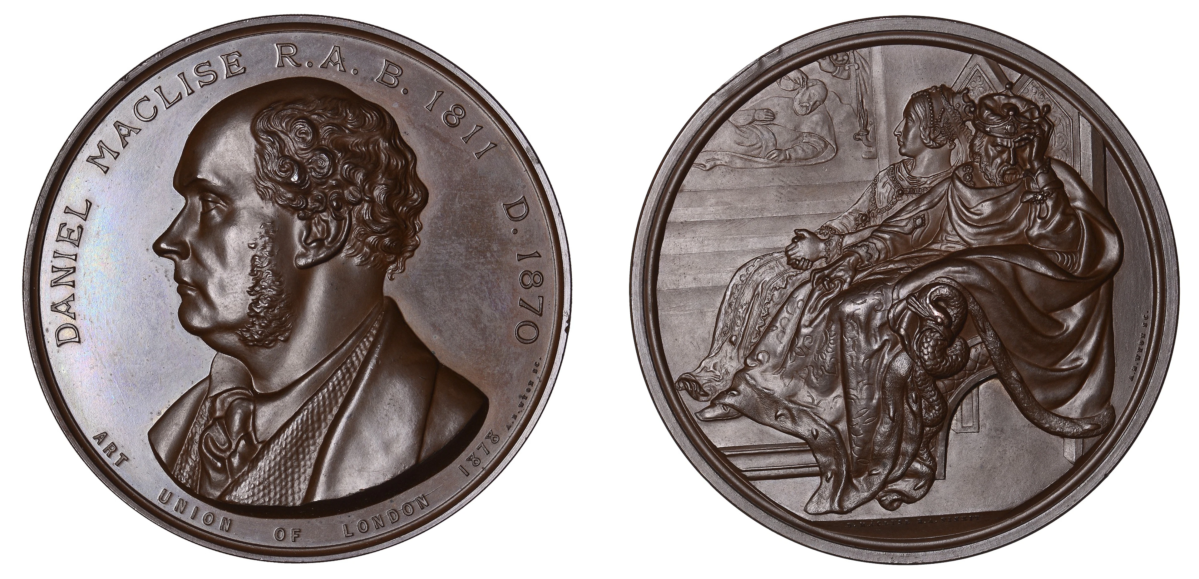 ENGLAND, Daniel Maclise, 1878, a copper medal by A.B. Wyon for the