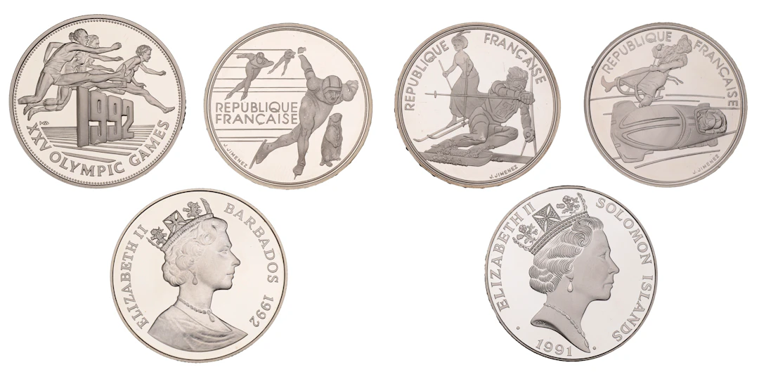 Miscellaneous, FRANCE, 100 Francs (3), all 1990, Bobsledding, Slalom