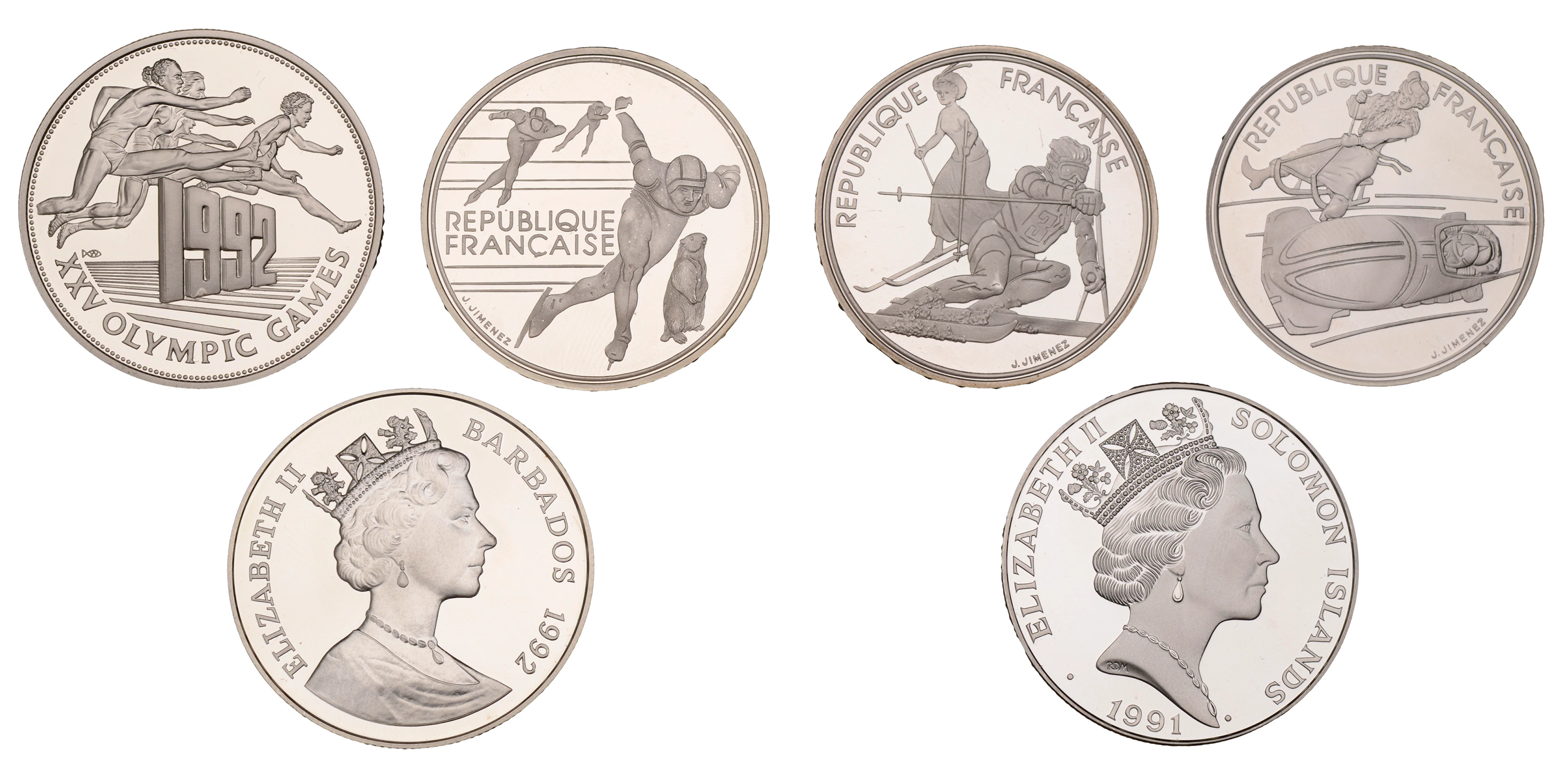 Miscellaneous, FRANCE, 100 Francs (3), all 1990, Bobsledding, Slalom