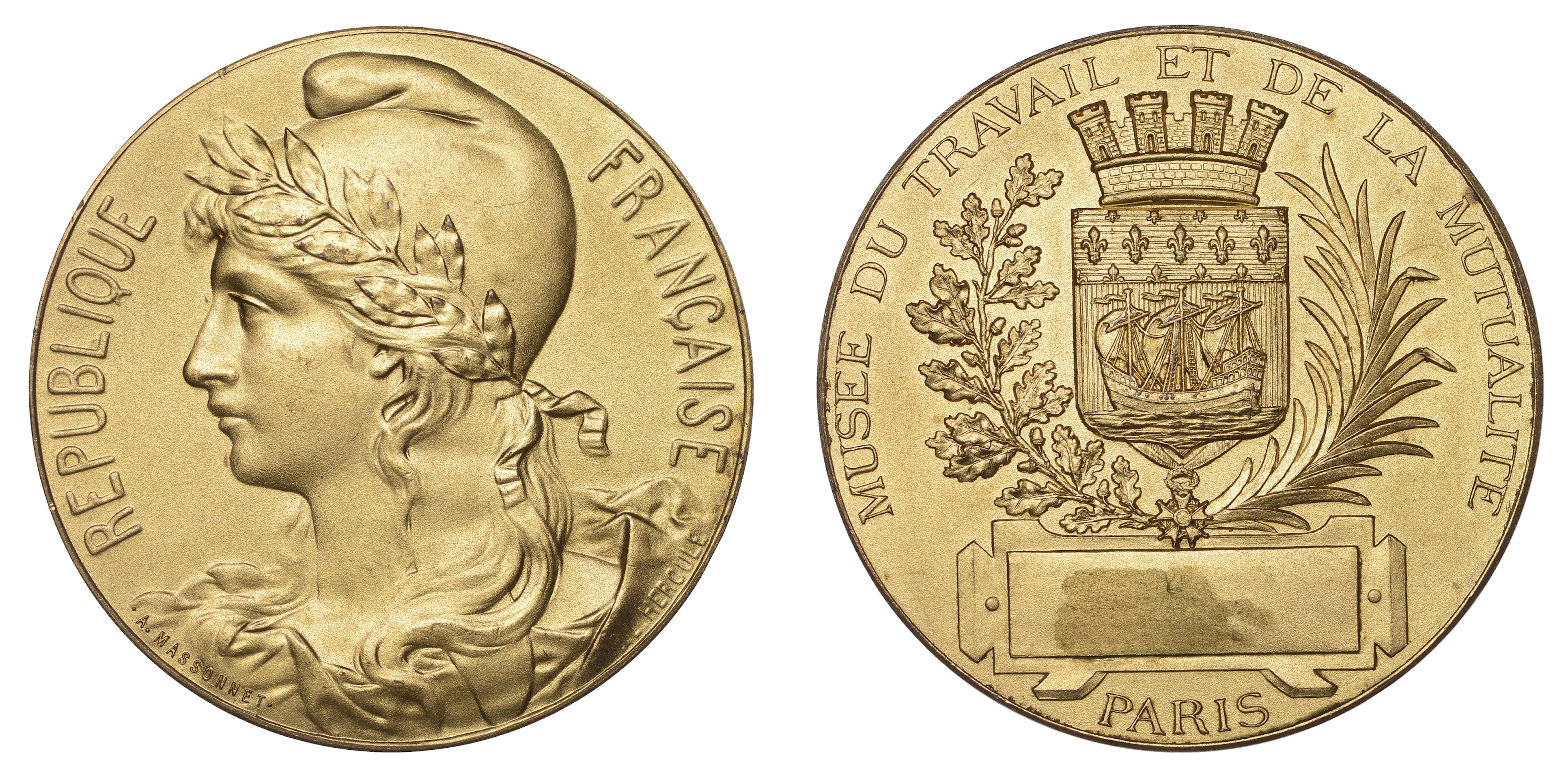 FRANCE, Marianne, c. 1905, a silver-gilt award medal by B.-L. Hercule