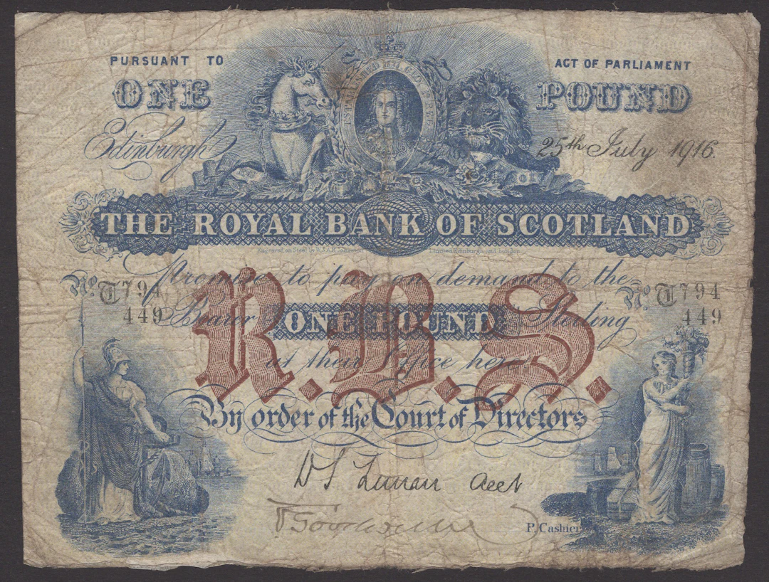 Royal Bank of Scotland, £1, 25 July 1916, serial number T 794/449