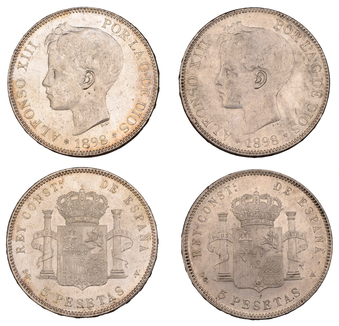 Spain, Alfonso XIII, 5 Pesetas (2), both 1898, Madrid (KM 700) [2].