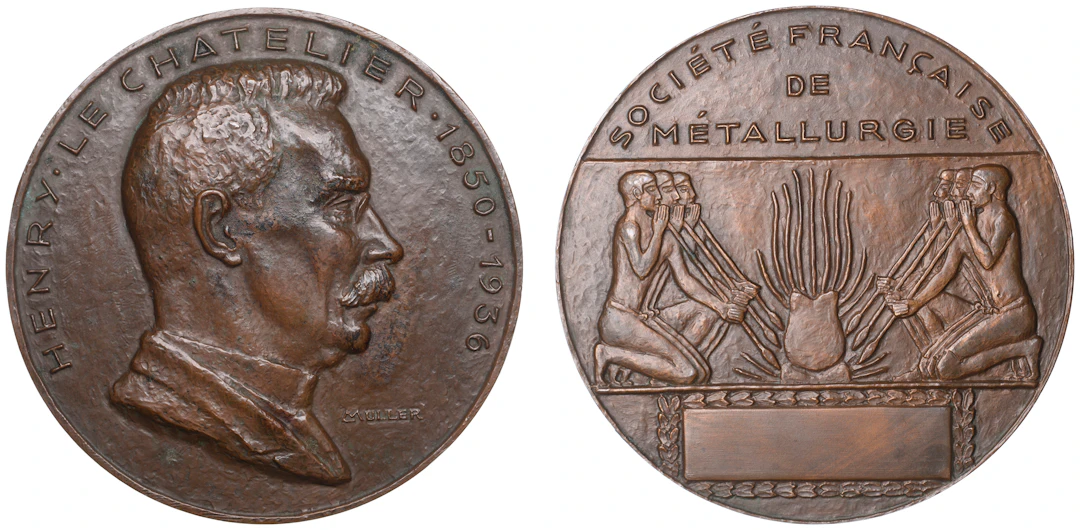 FRANCE, Henry le Chatelier, 1949, an Art Déco bronze award medal by