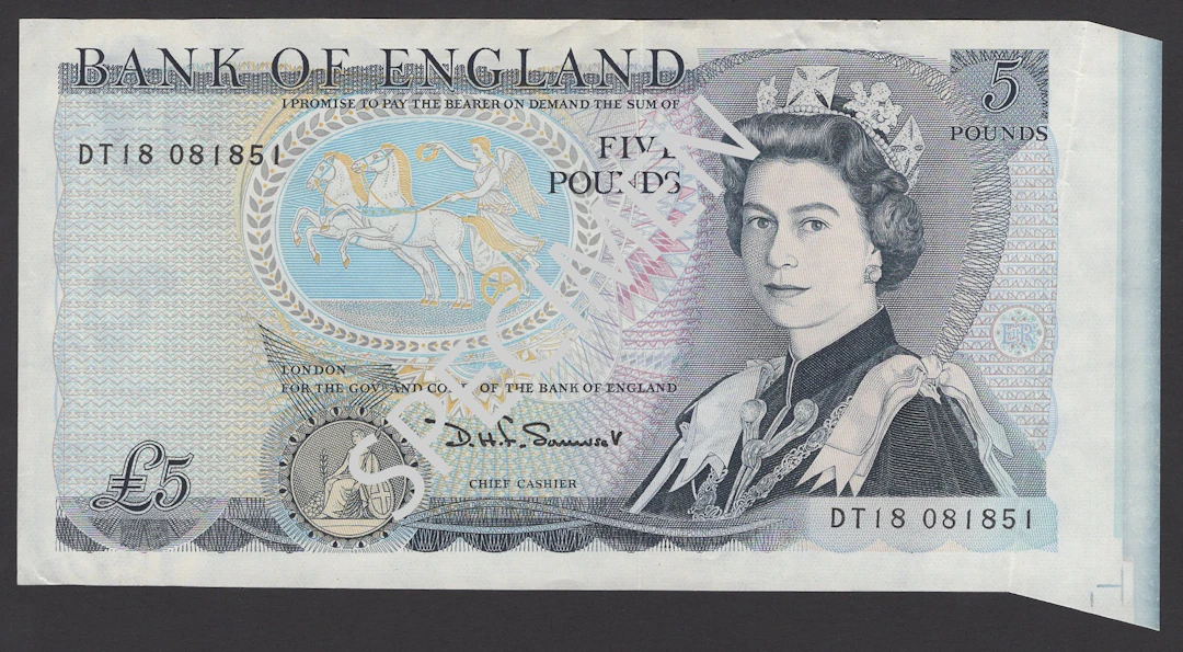 ERROR: Bank of England, David H. F. Somerset, £5, 1980, serial number
