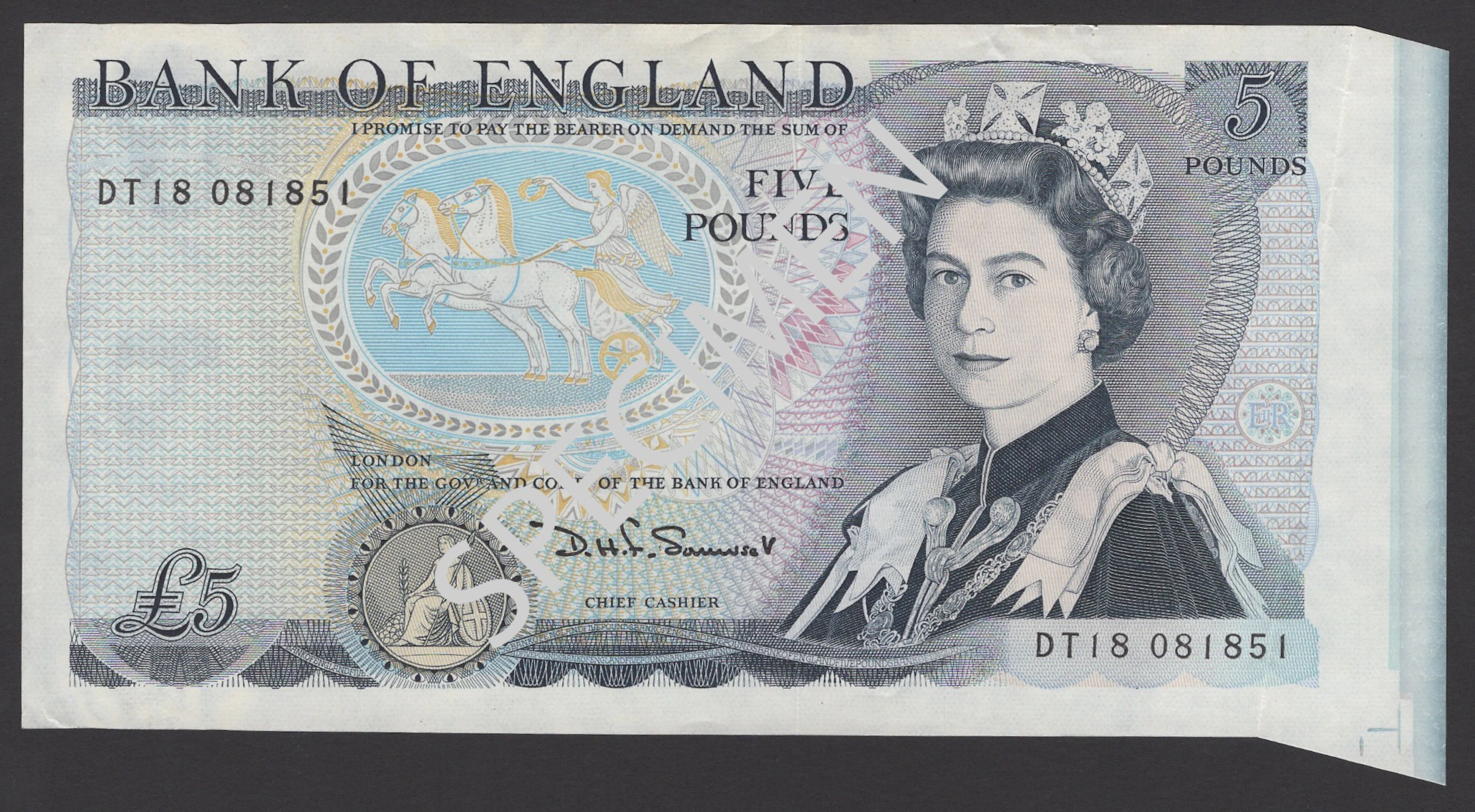 ERROR: Bank of England, David H. F. Somerset, £5, 1980, serial number