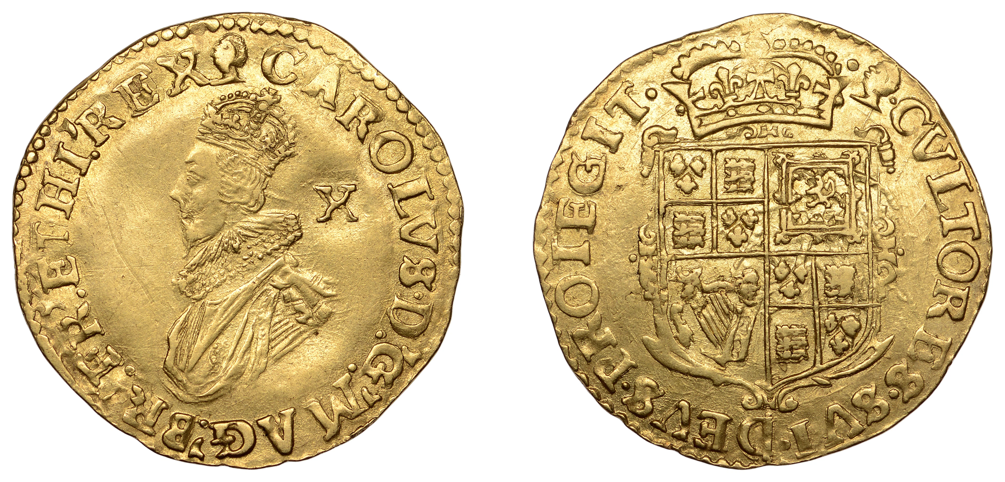 CHARLES I, Tower Mint, Group B, Class II: Double Crown of Ten Shillings