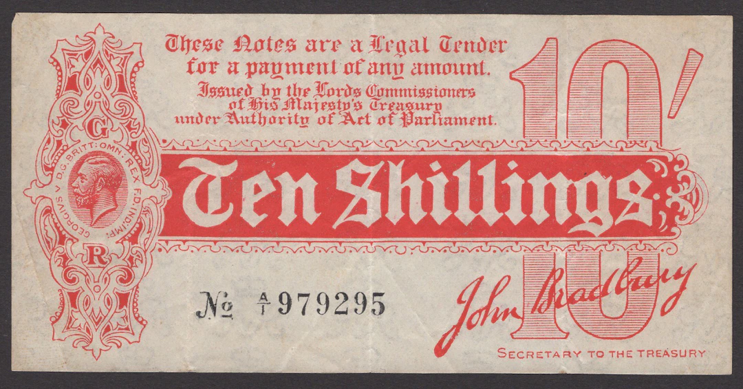 Treasury Series, John Bradbury, 10 Shillings, 14 August 1914, serial