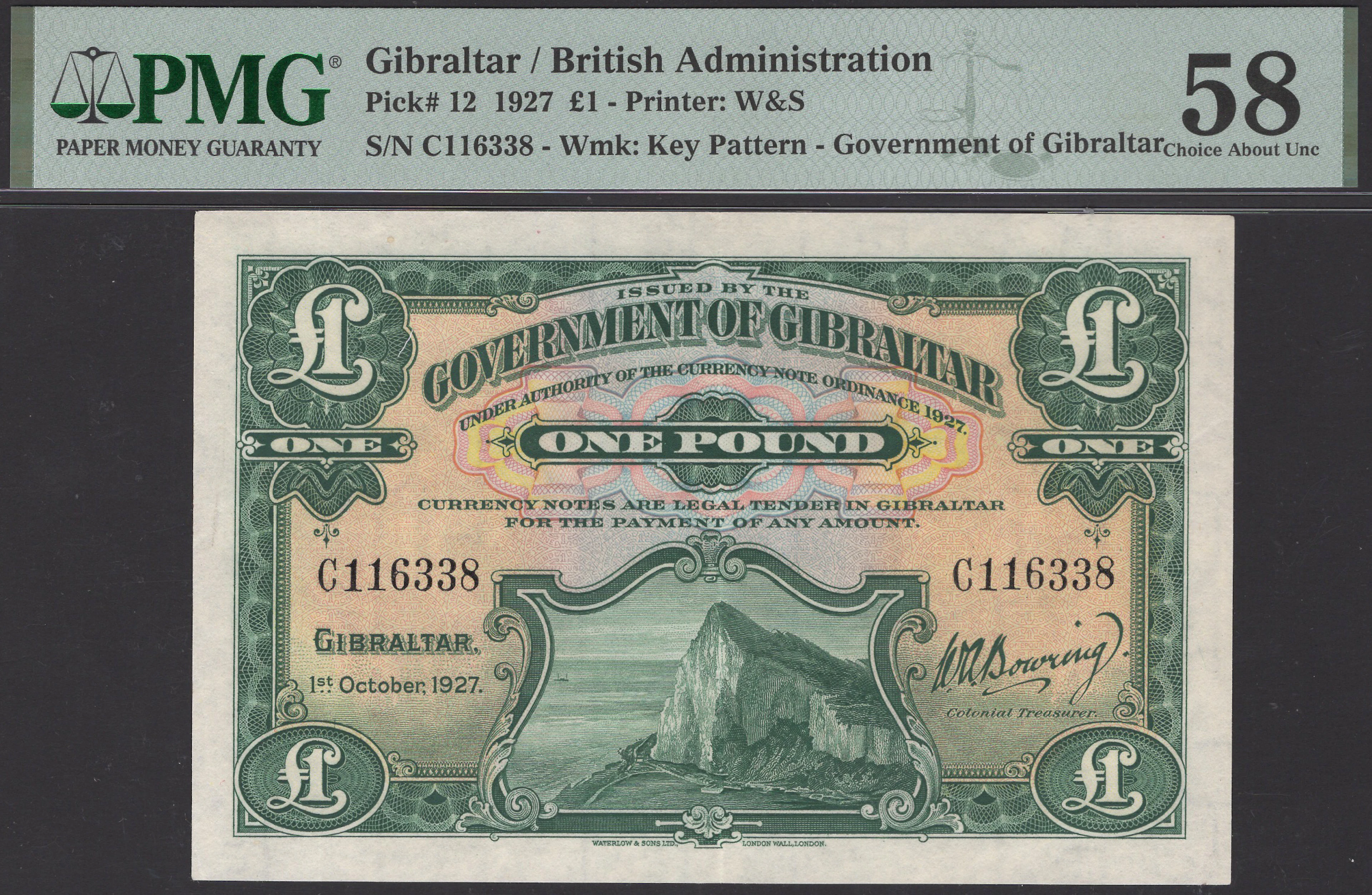 Government of Gibraltar, £1, 1 October 1927, serial number C116338