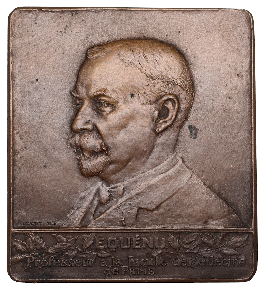 FRANCE, Édouard Quénu, 1908, a uniface bronze plaque by J.-B.-A. Dampt